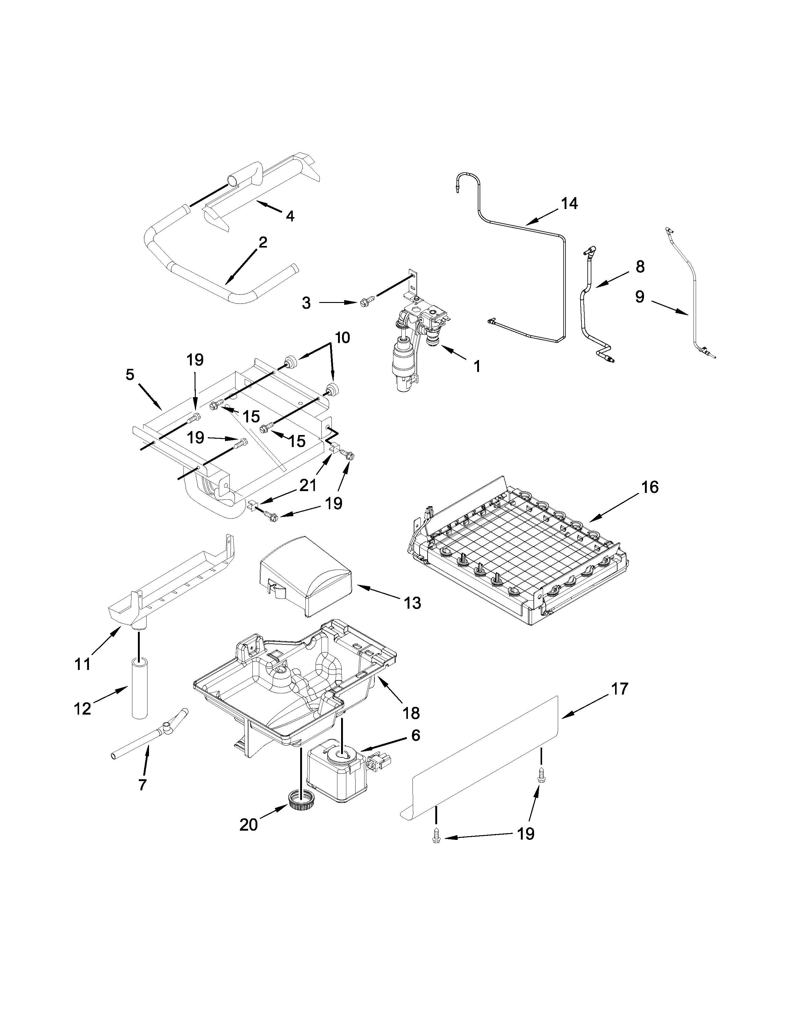 KitchenAid KUIC15POZP1 evaporator, grid, and water parts diagram