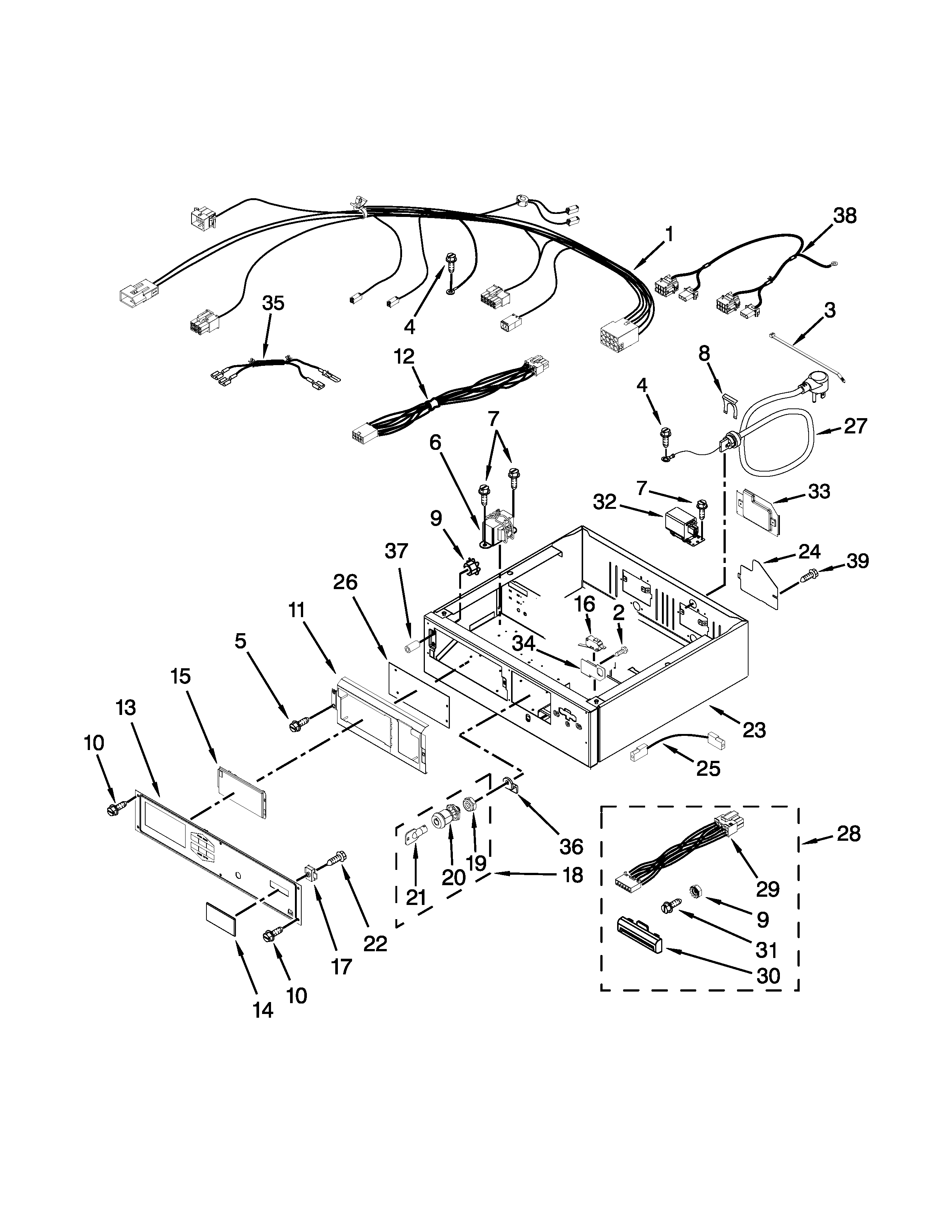 Maytag MLG26PRBWW1 control panel and separator parts diagram