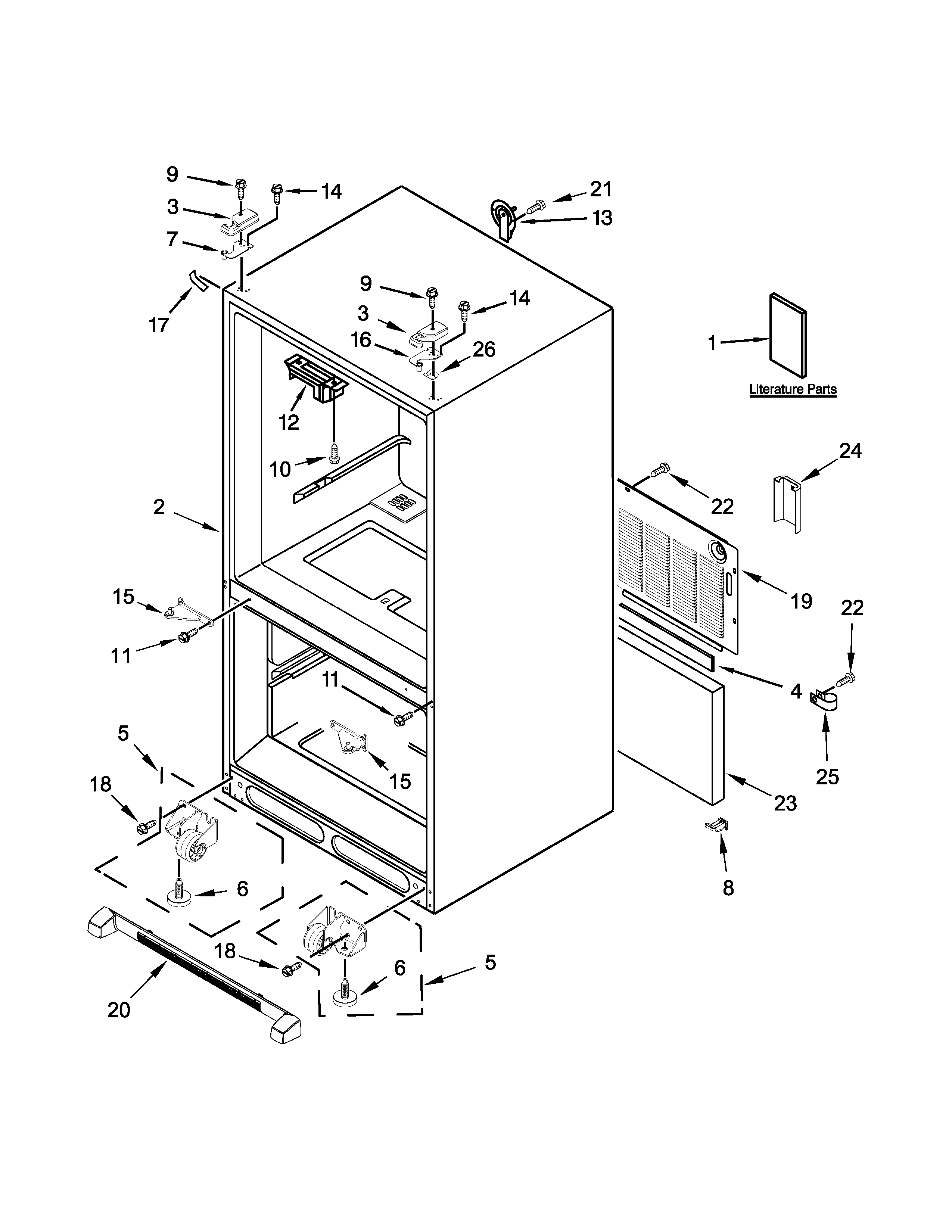 Whirlpool WRF532SMBW01 cabinet parts diagram