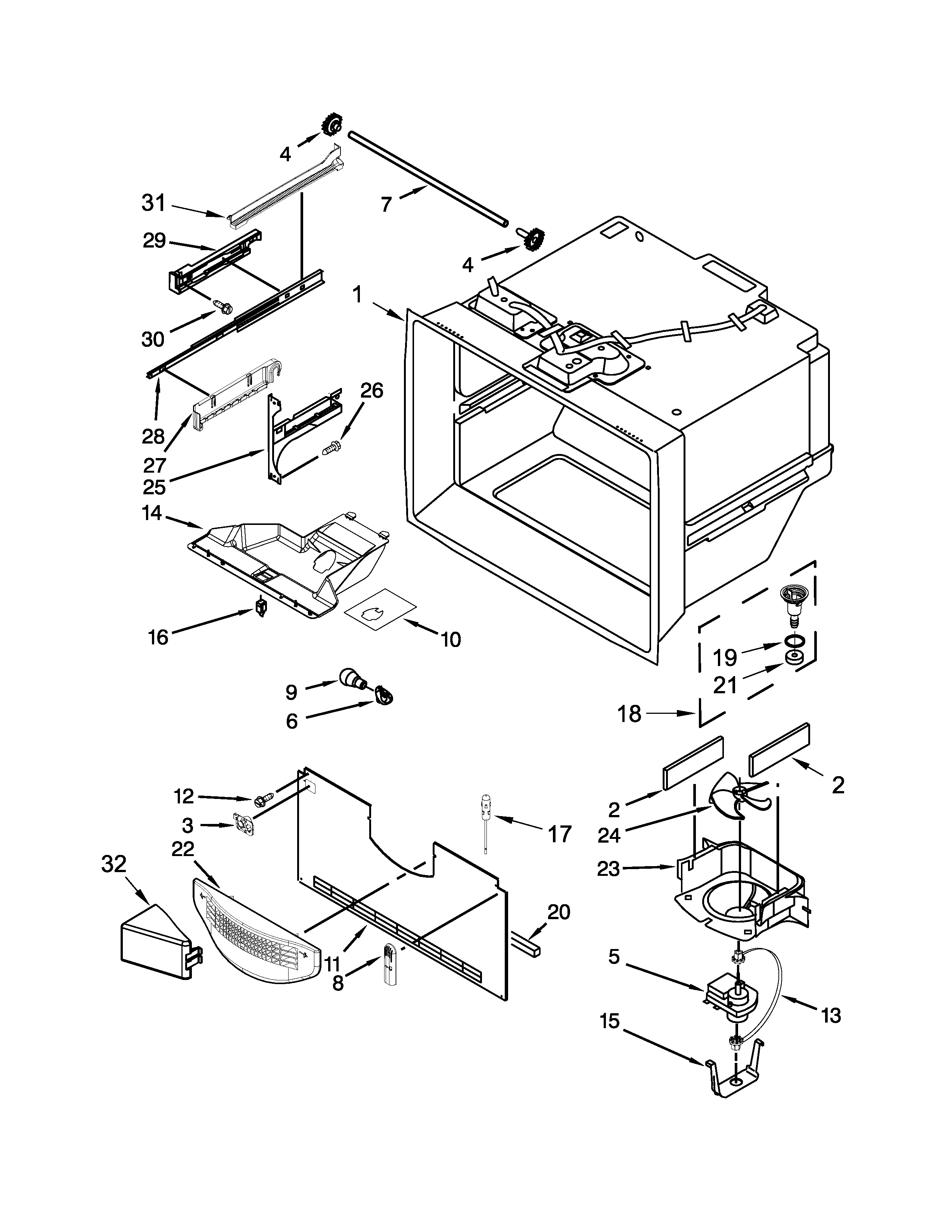 Whirlpool WRF532SMBW01 freezer liner parts diagram