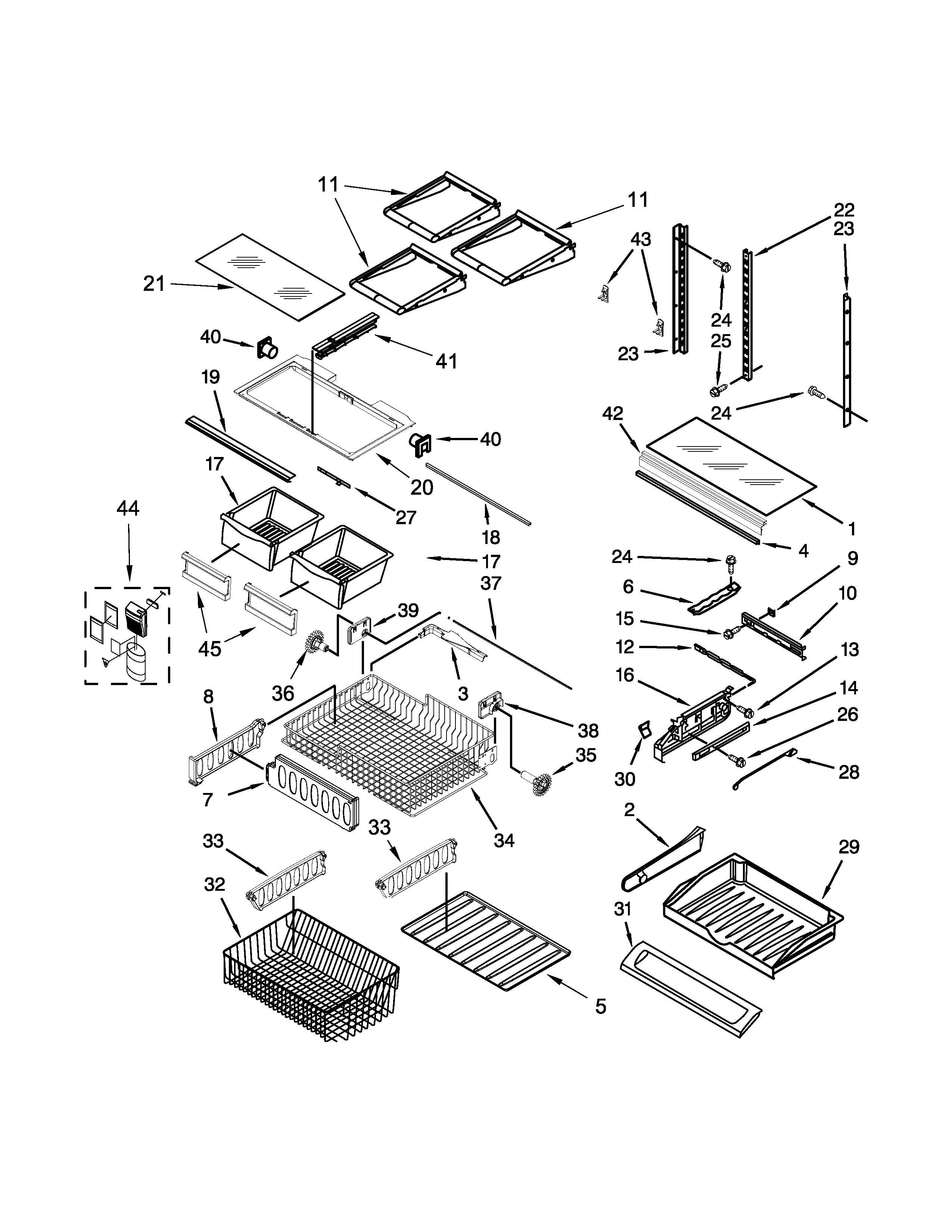 Whirlpool WRF532SMBW01 shelf parts diagram