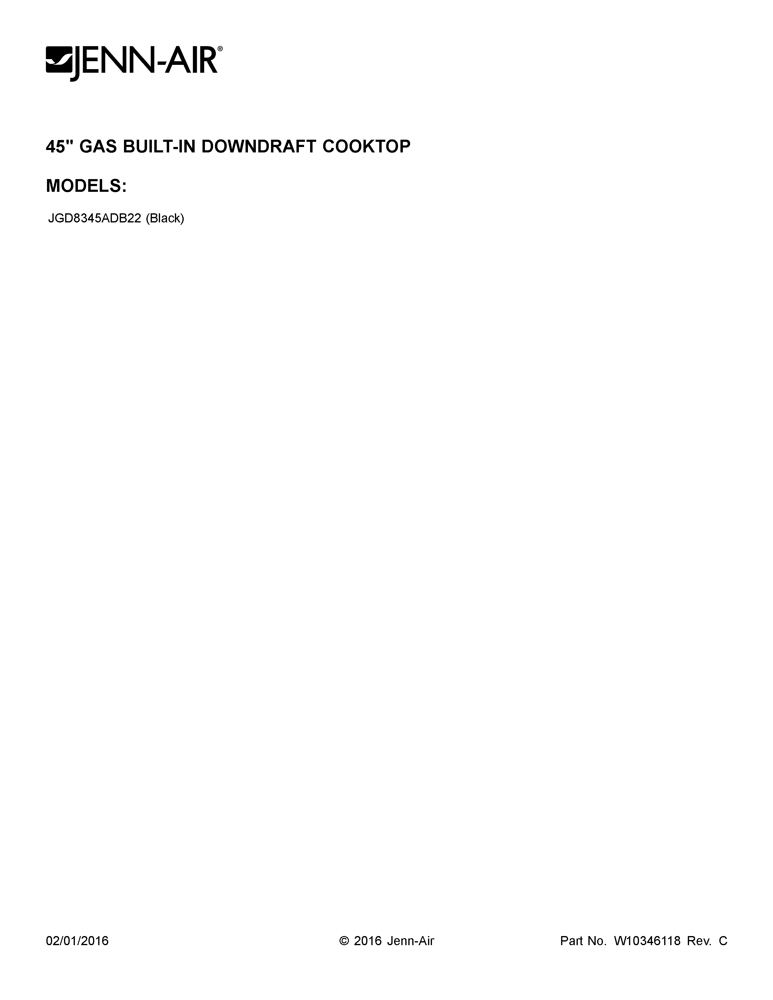 Jenn-Air JGD8345ADB22 cover sheet diagram