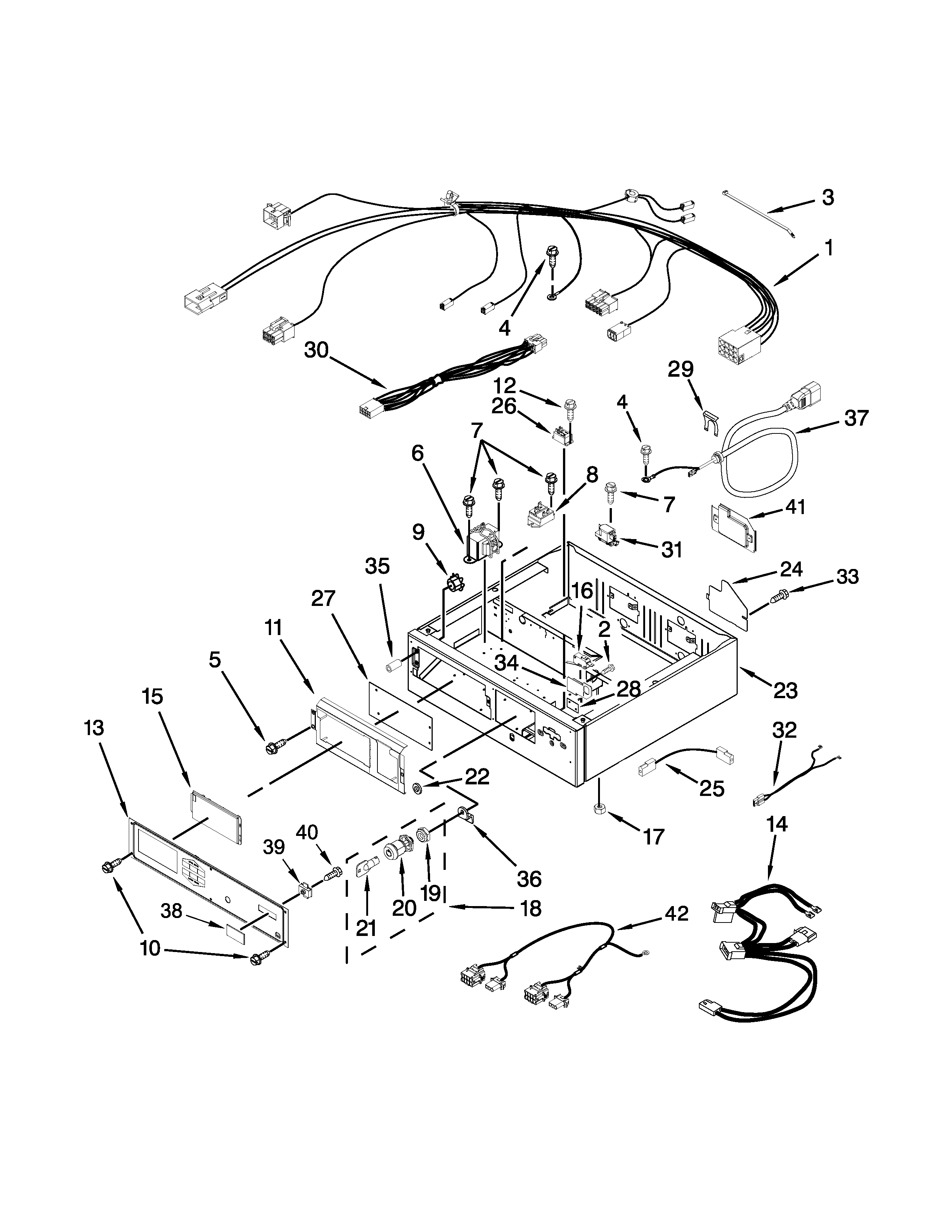Maytag MLG27PNBGW1 control panel and separator parts diagram