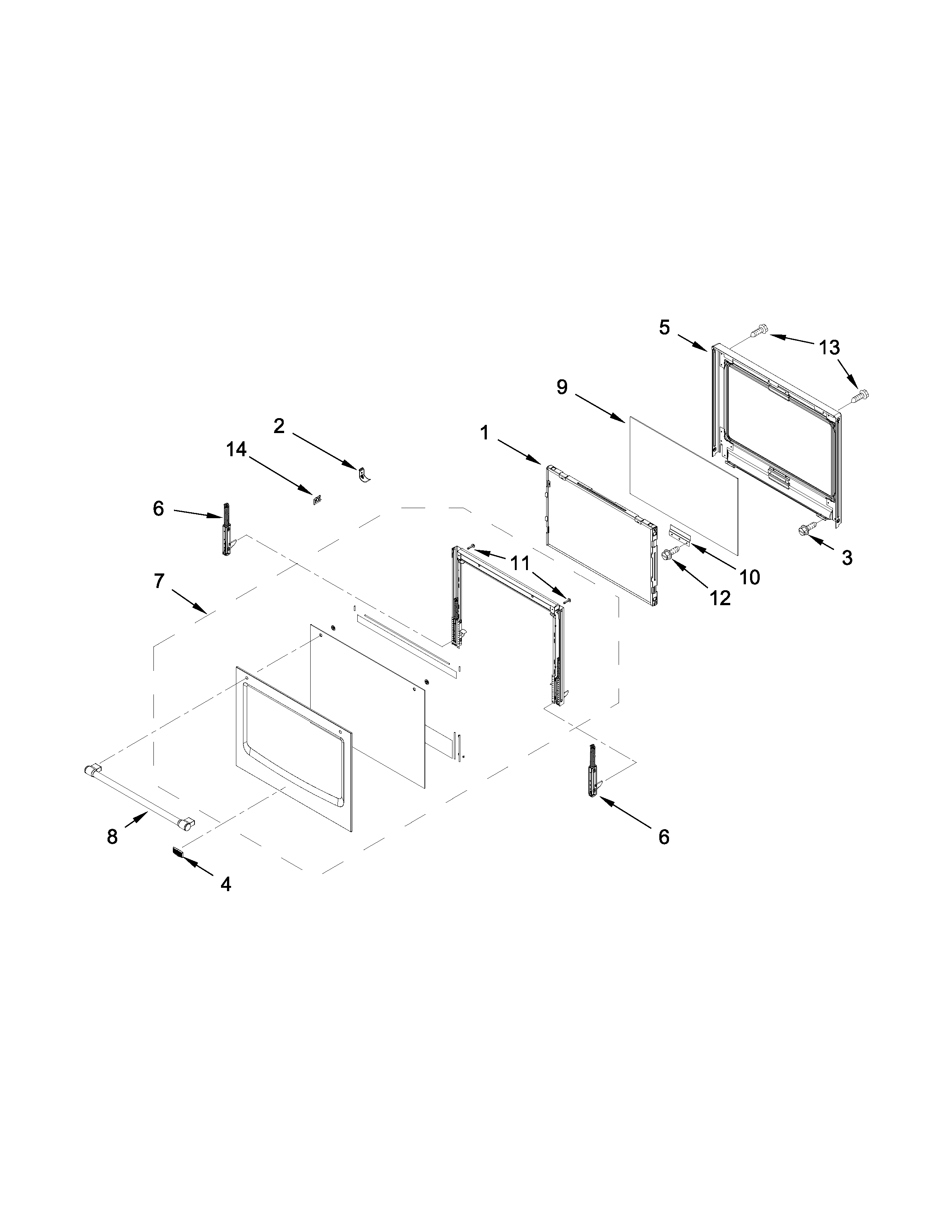 Maytag MEW9627DS02 lower oven door parts diagram