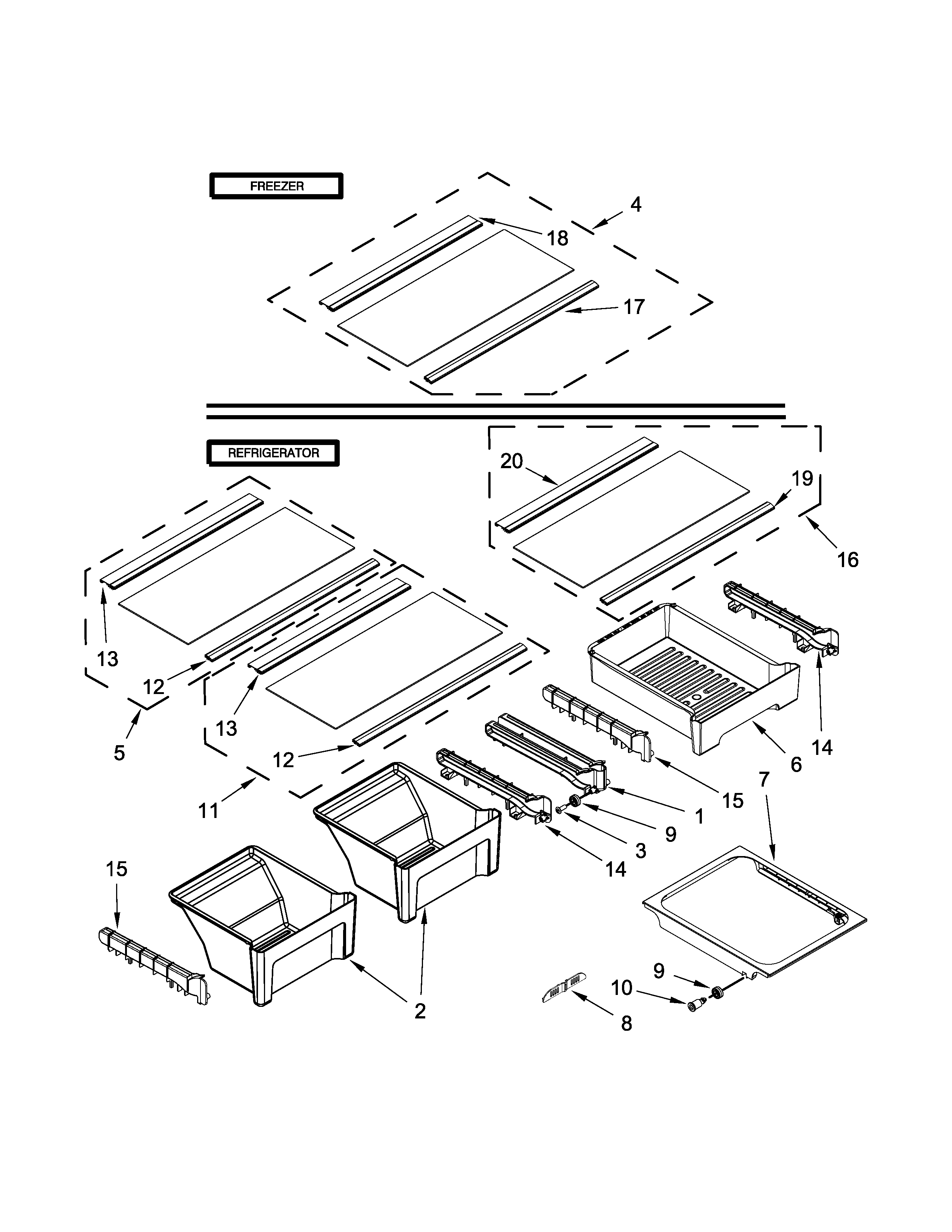 Whirlpool WRT519SZDB00 shelf parts diagram