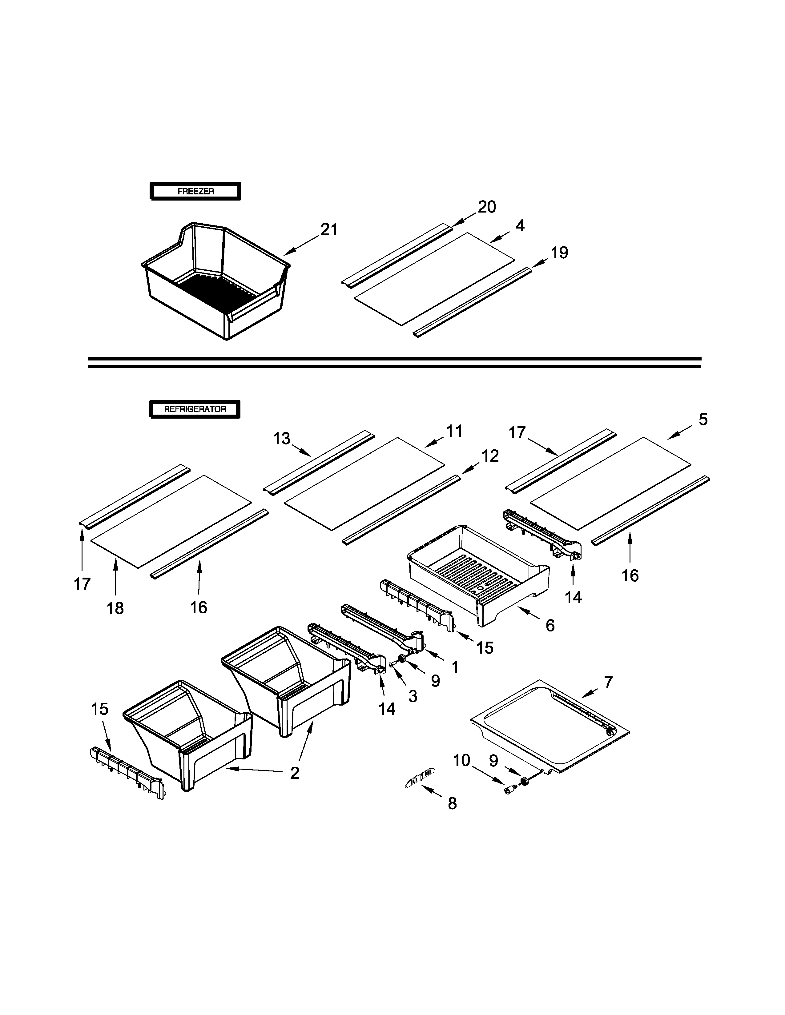 Whirlpool WRT318FMDM00 shelf parts diagram
