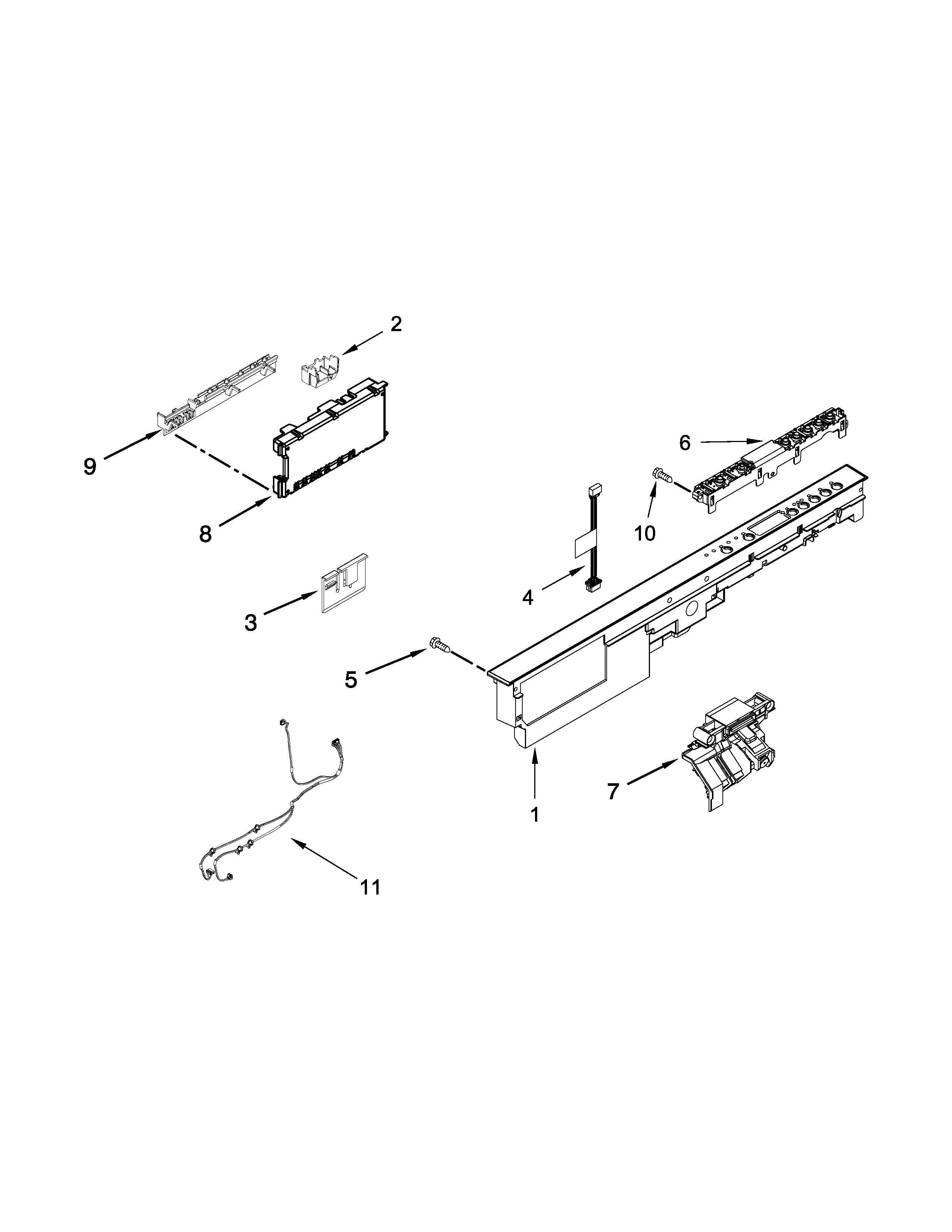 Whirlpool WDT780SAEM0 control panel and latch parts diagram