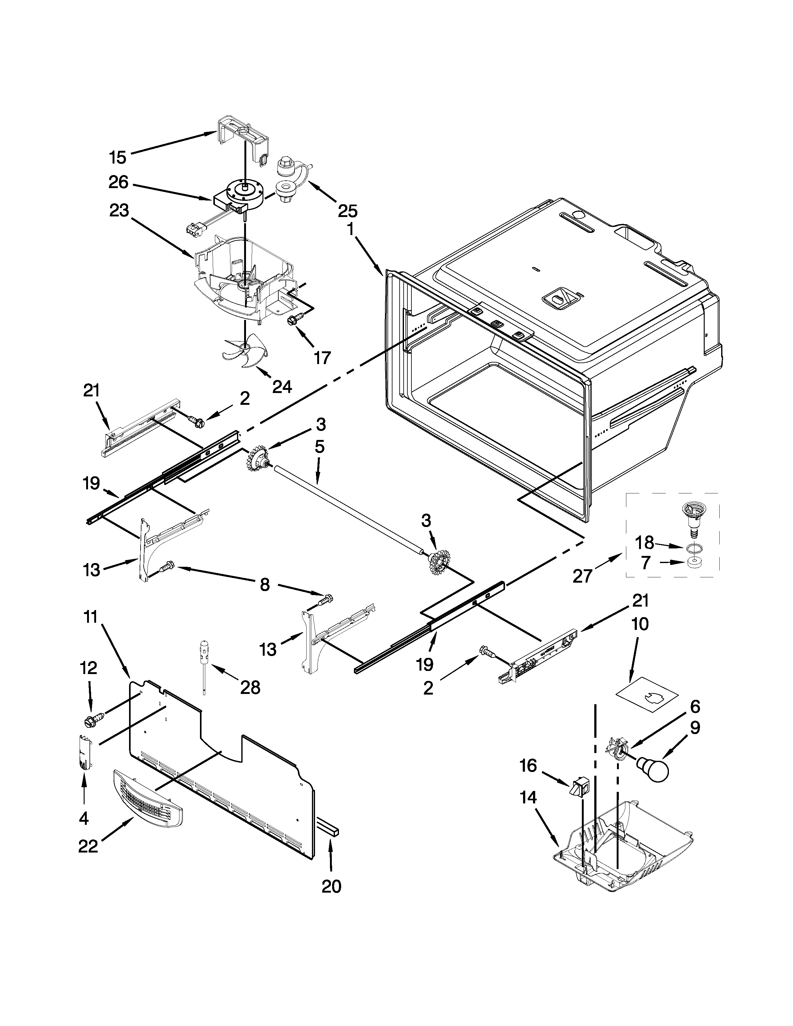 Whirlpool GI0FSAXVY012 freezer liner parts diagram