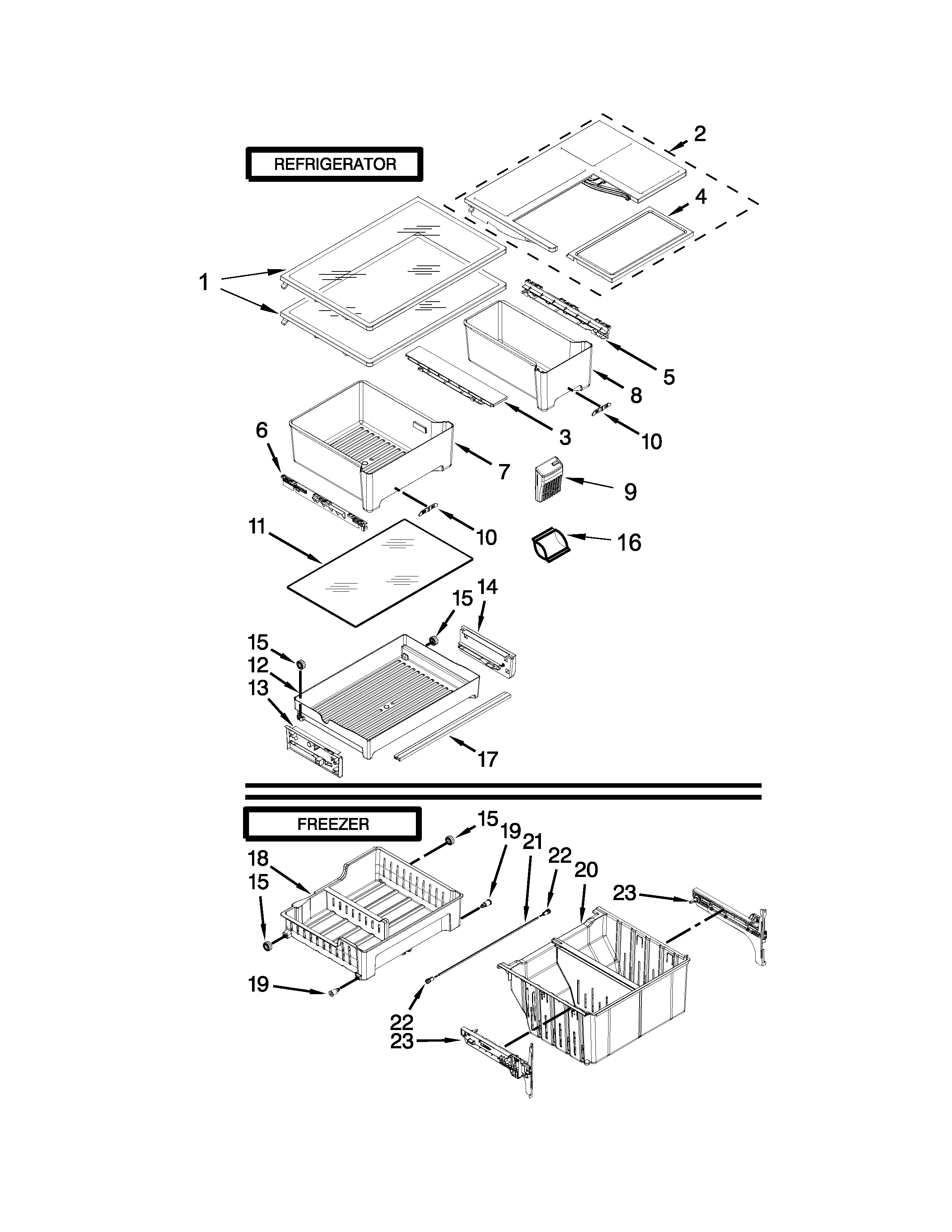 Whirlpool WRF560SEYM05 shelf parts diagram