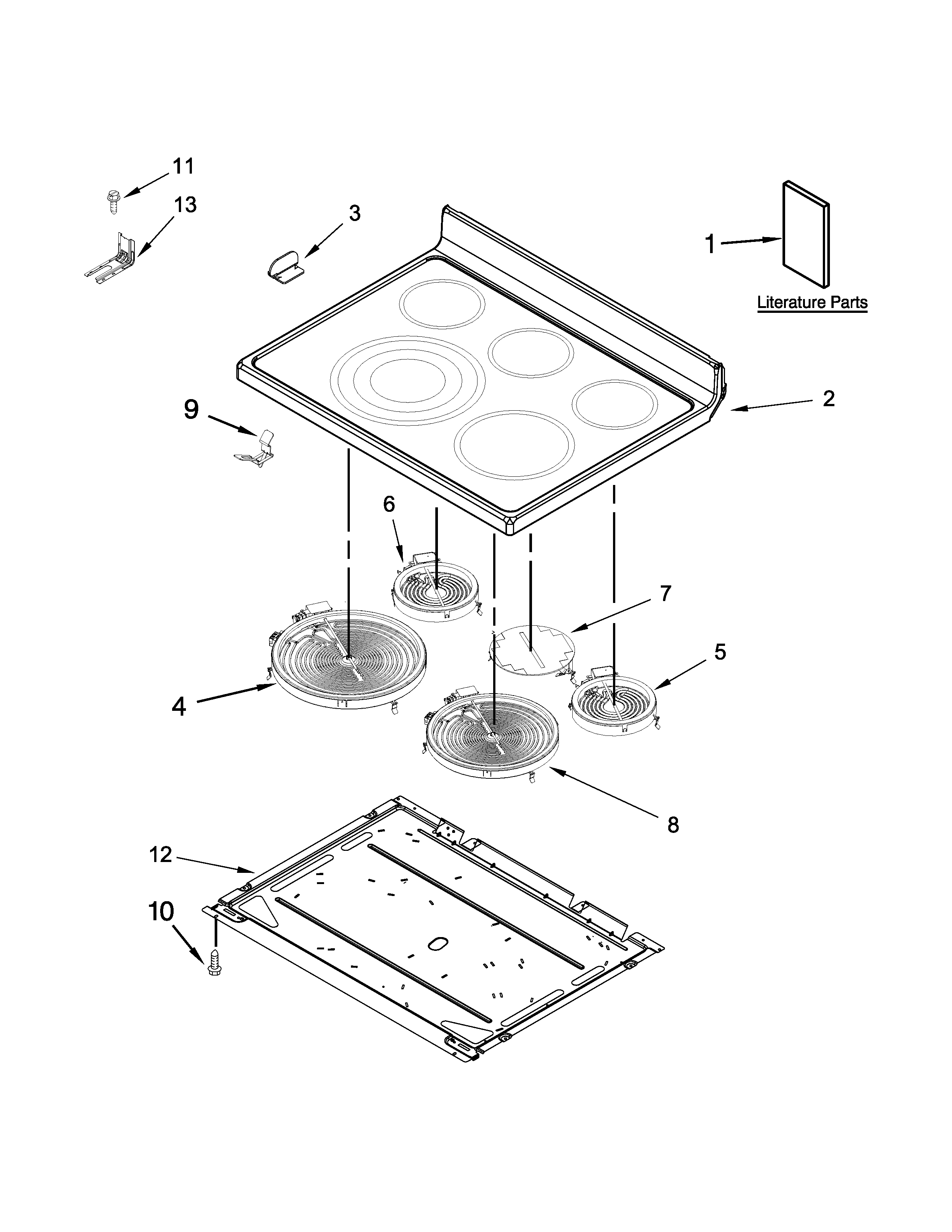 Whirlpool WFE745H0FS0 cooktop parts diagram