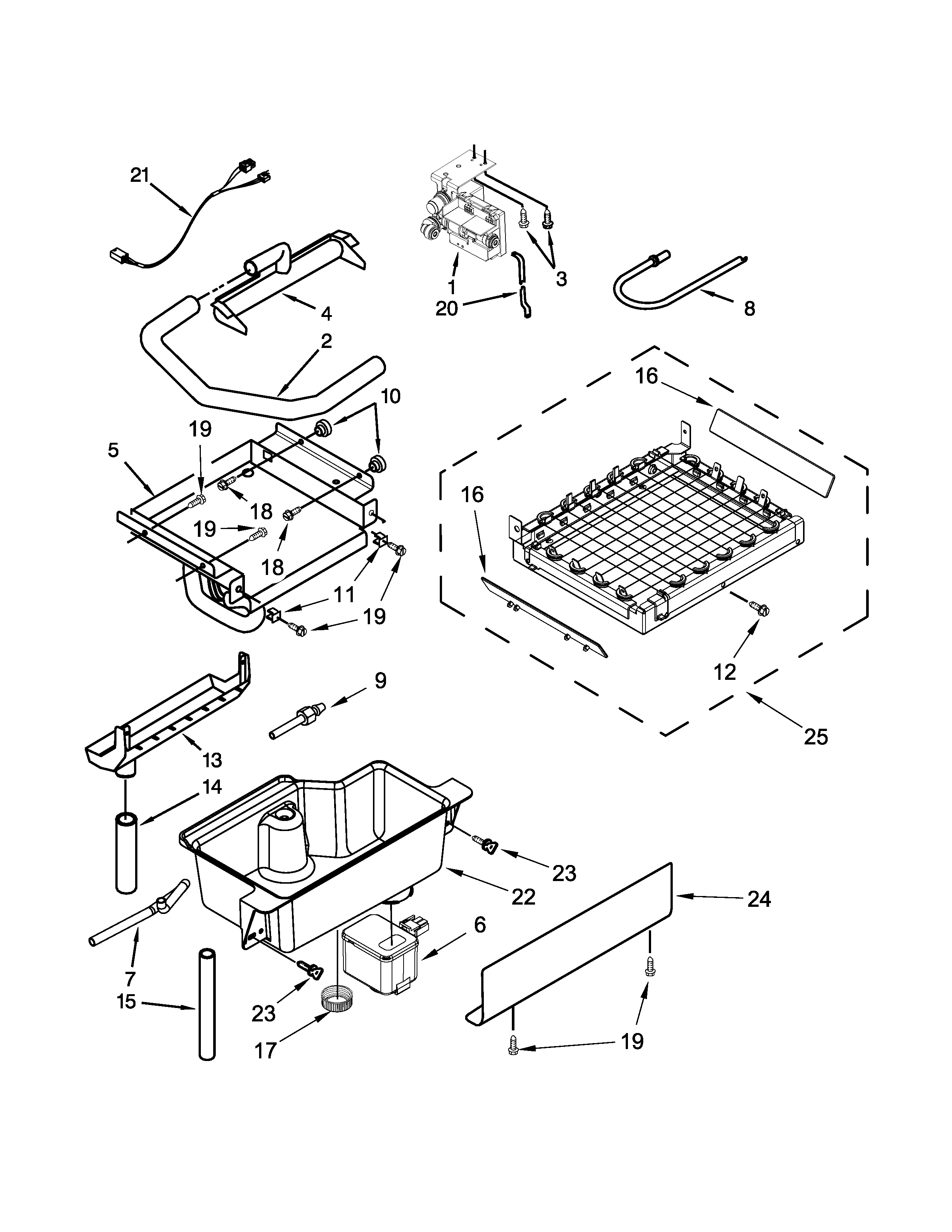 KitchenAid KUIC15PRXS3 evaporator, grid, and water parts diagram