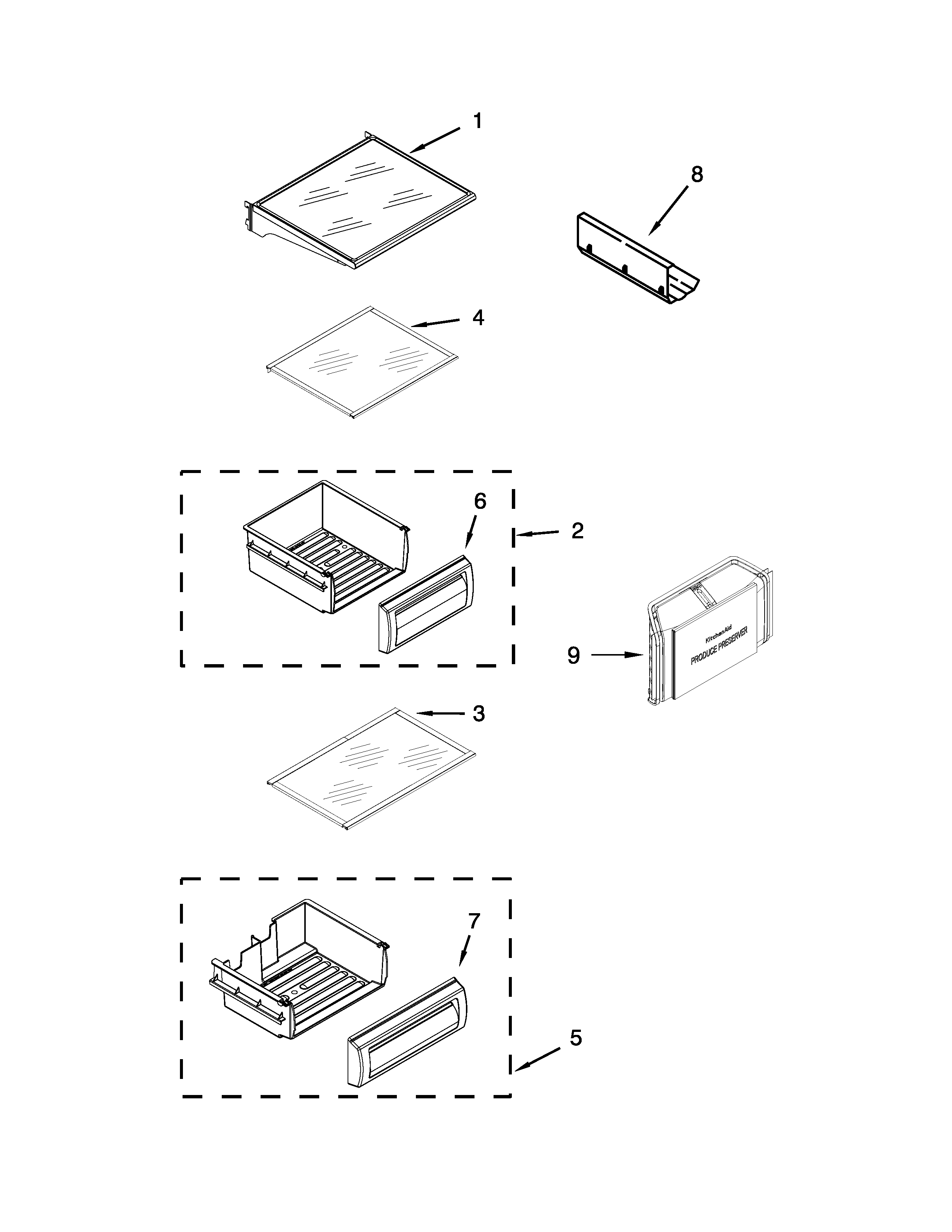 KitchenAid KBSD612ESS00 refrigerator shelf parts diagram