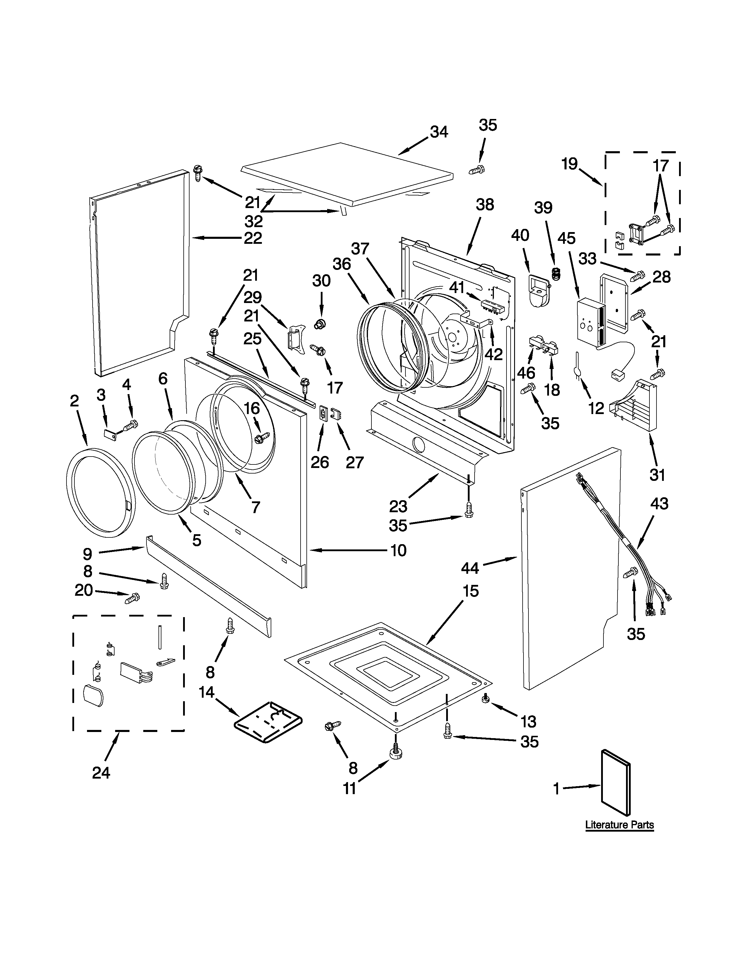 Maytag MED7500YW2 cabinet and door parts diagram