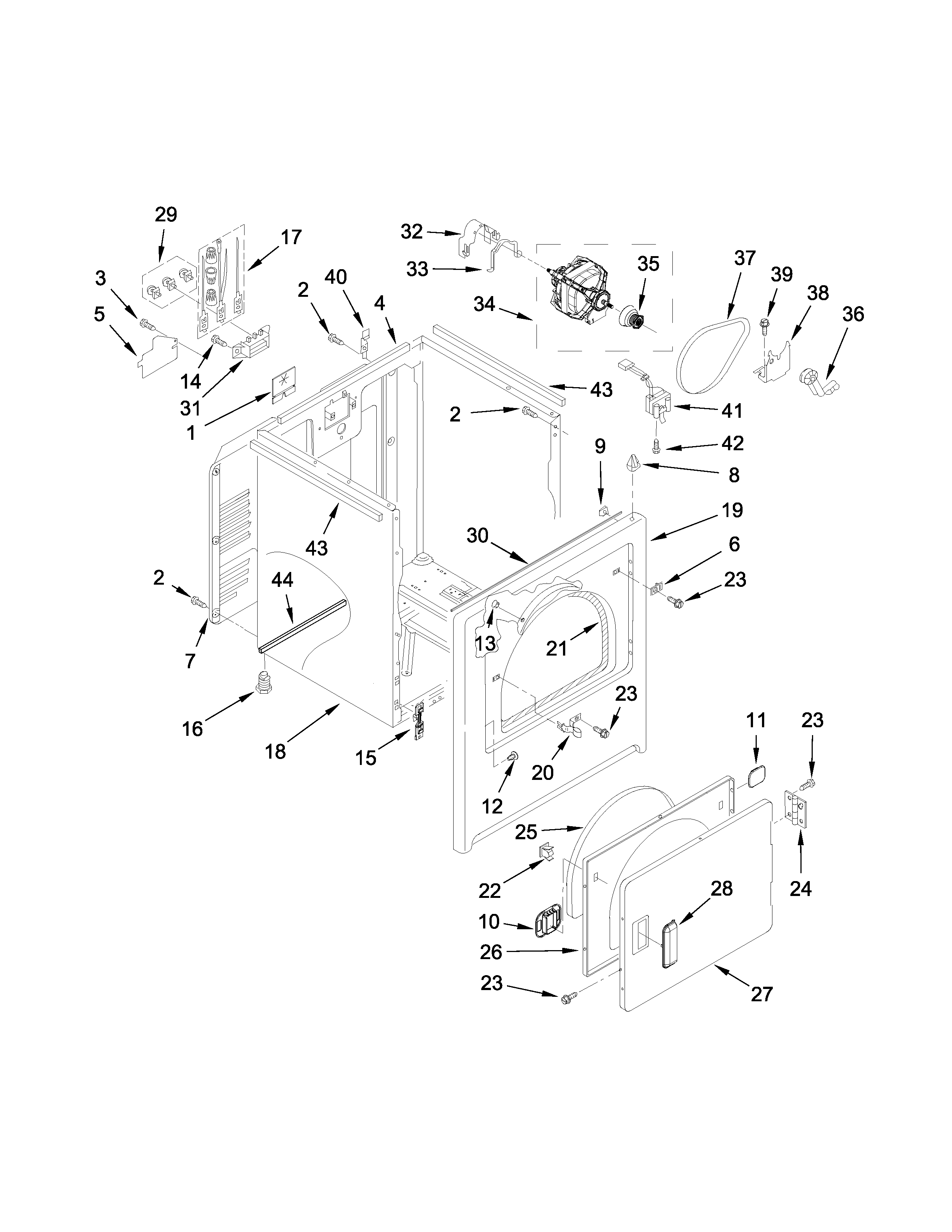 Maytag MEDC215EW1 cabinet parts diagram