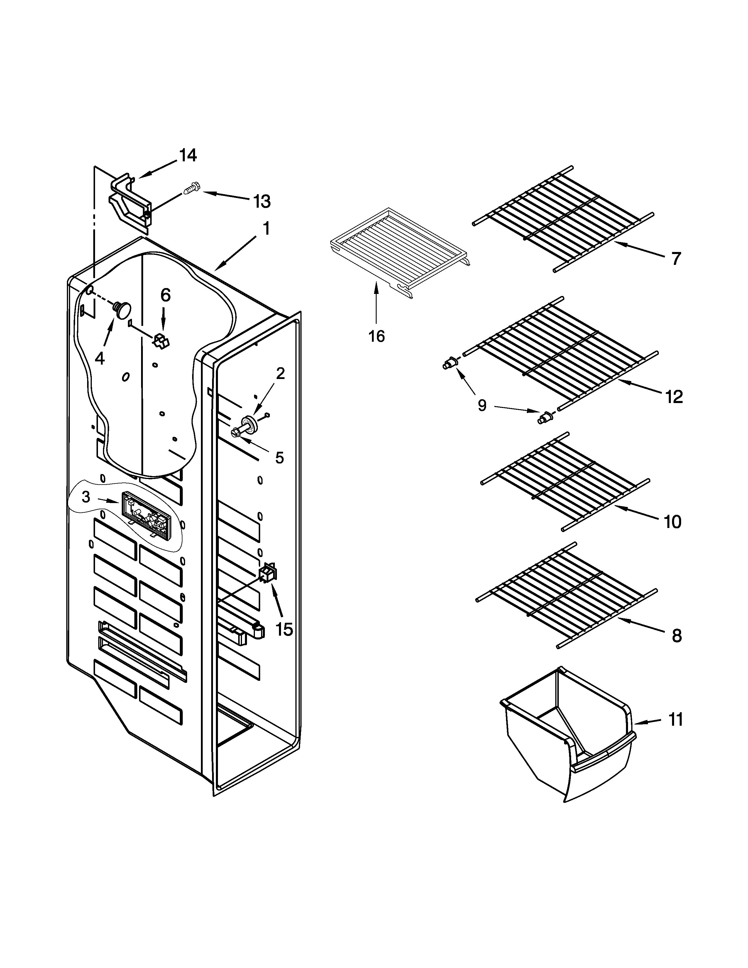 Maytag 8MSF25N4BW02 freezer liner parts diagram