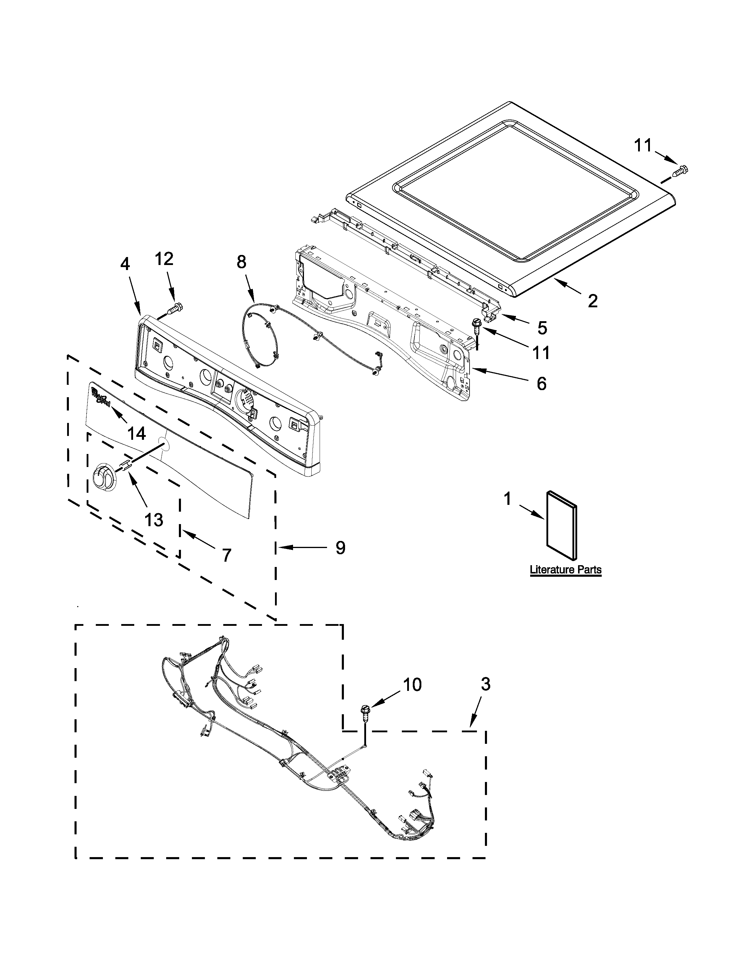 Whirlpool 7MWED90HEFW0 top and console parts diagram