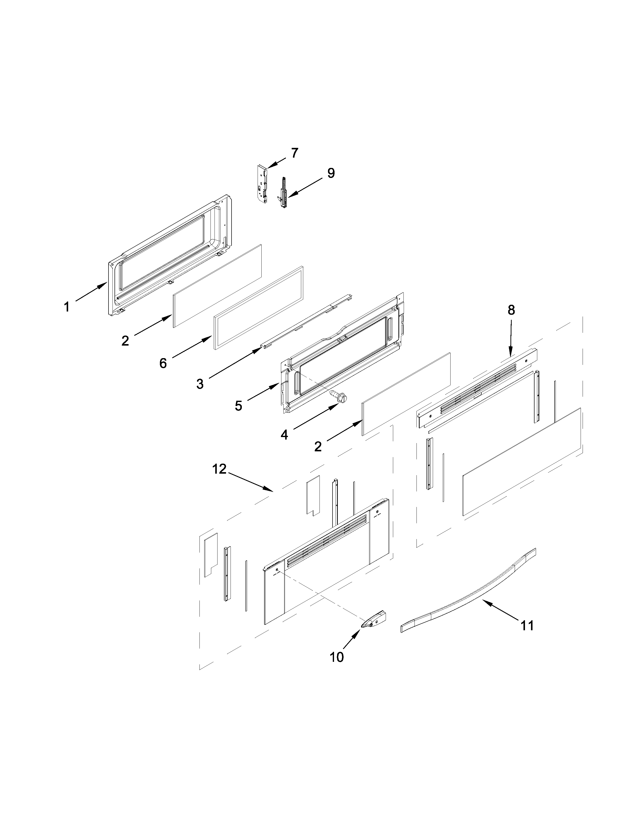 Whirlpool WGG555S0BW06 upper door parts diagram
