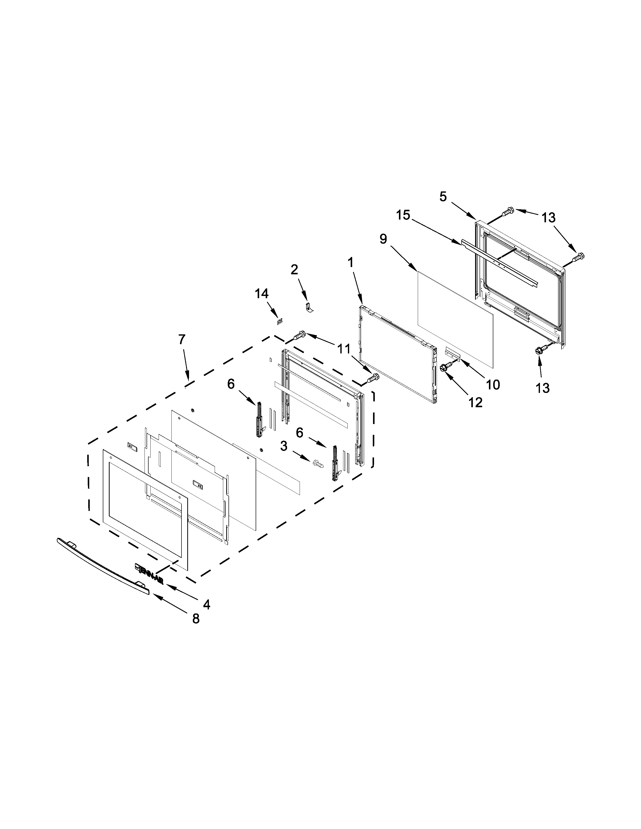 Jenn-Air JJW2727DS01 lower oven door parts diagram