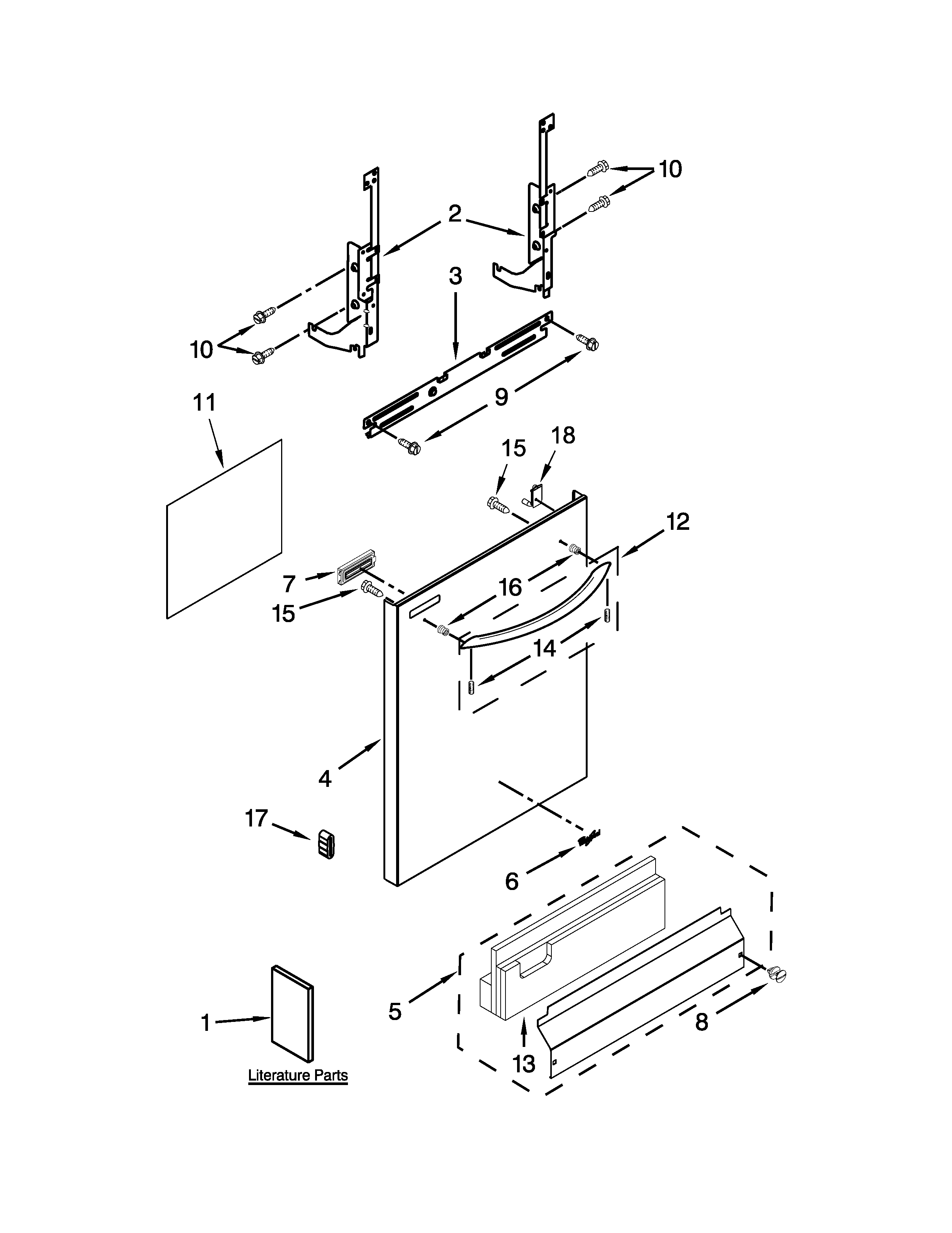 Whirlpool WDT720PADH0 door and panel parts diagram