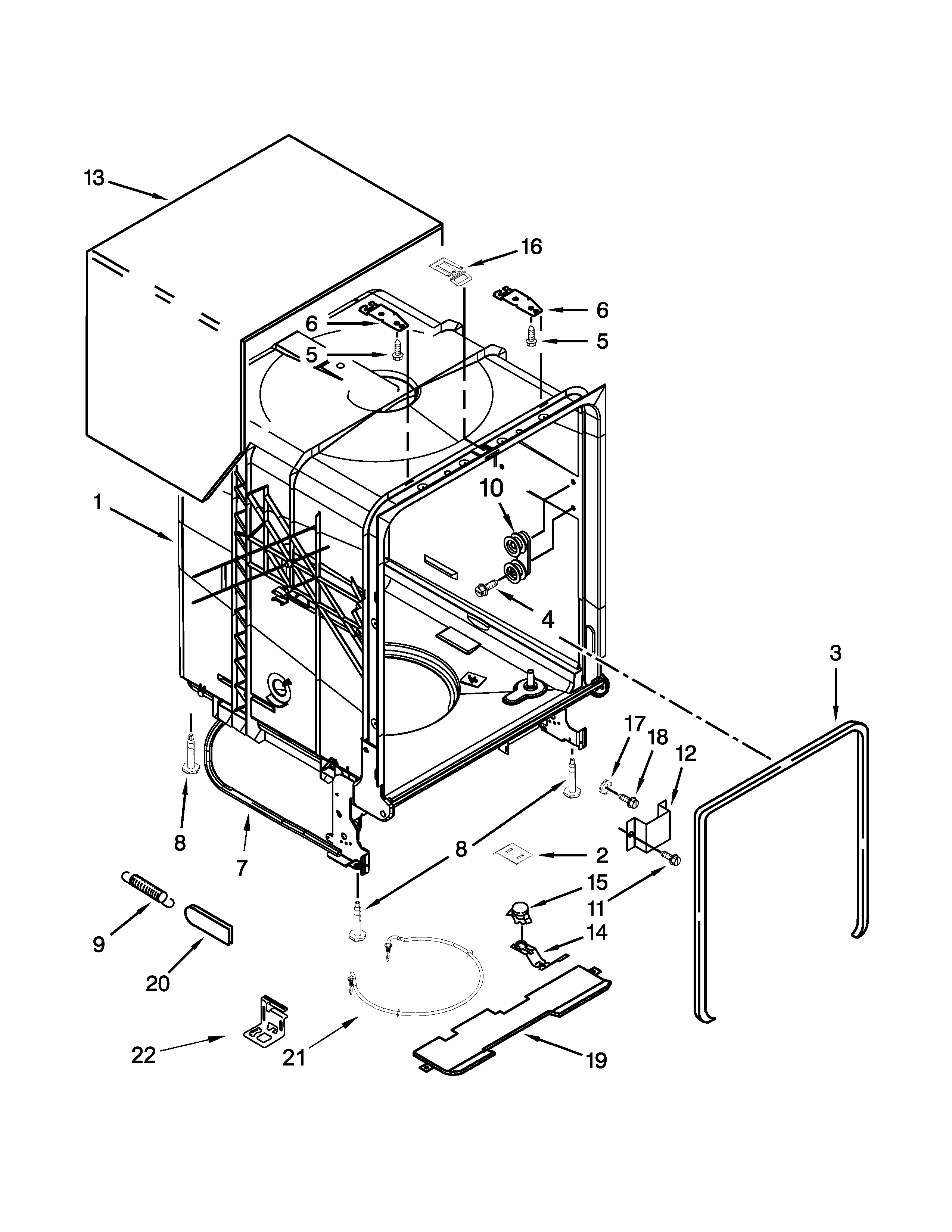Whirlpool WDT720PADH0 tub and frame parts diagram