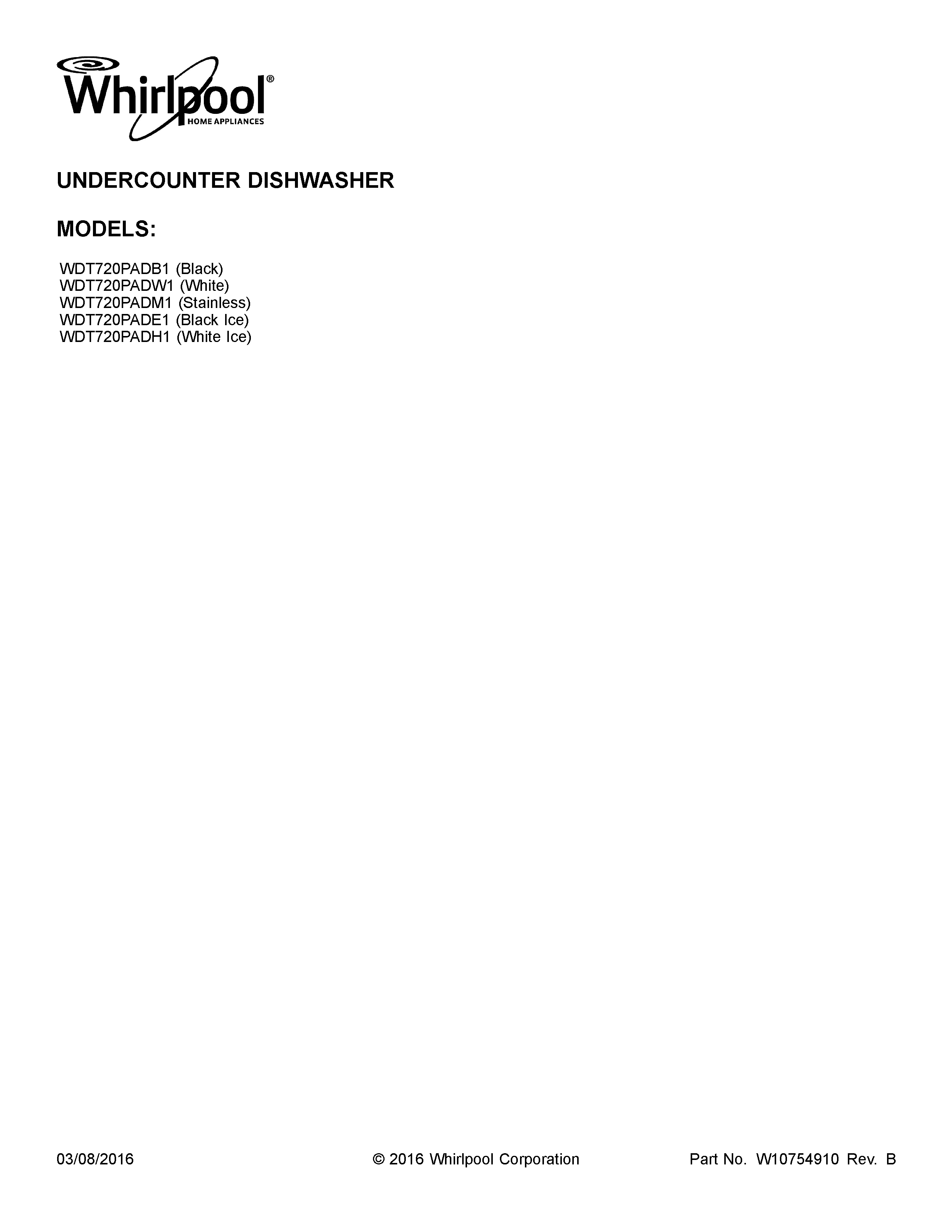 Whirlpool WDT720PADB1 cover sheet diagram