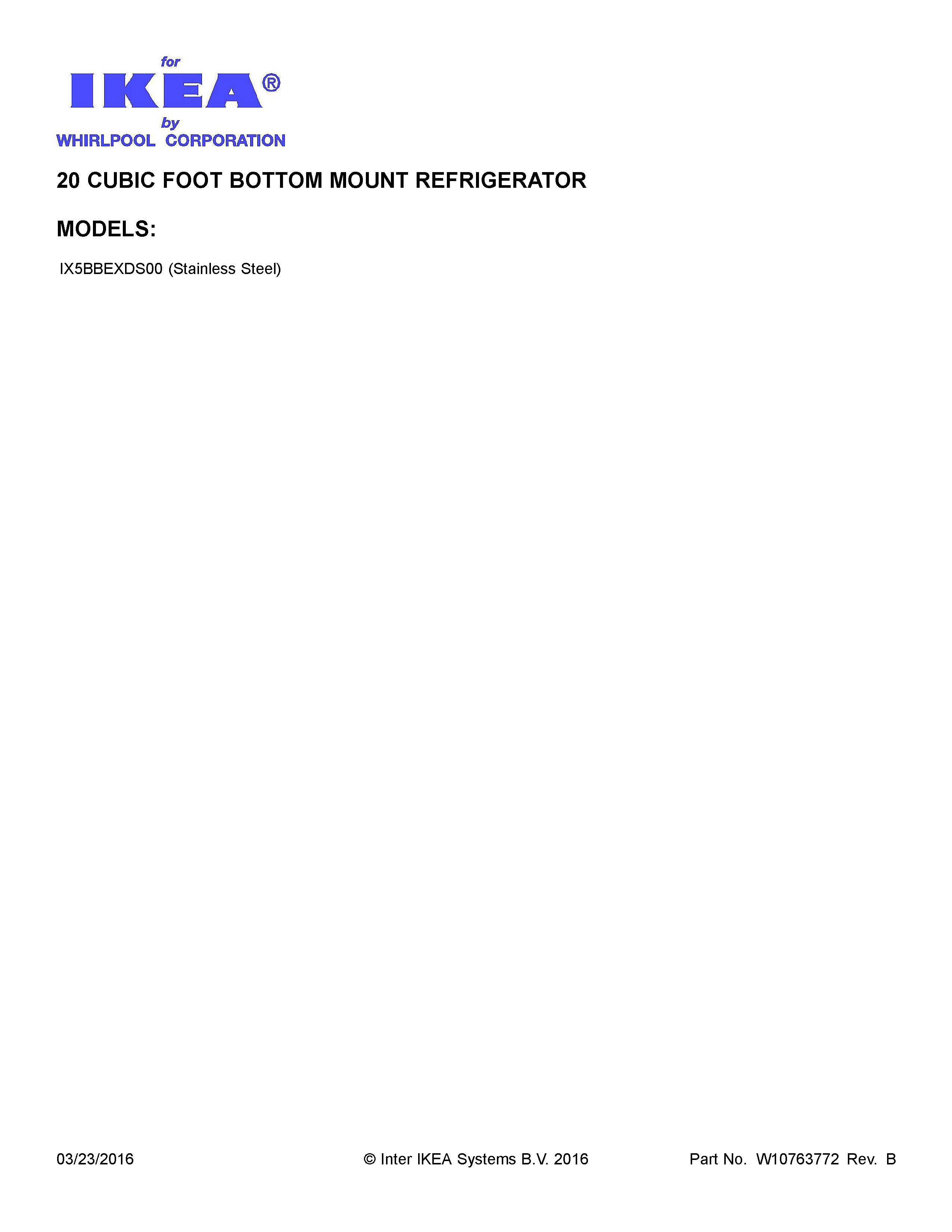 Ikea IX5BBEXDS00 cover sheet diagram