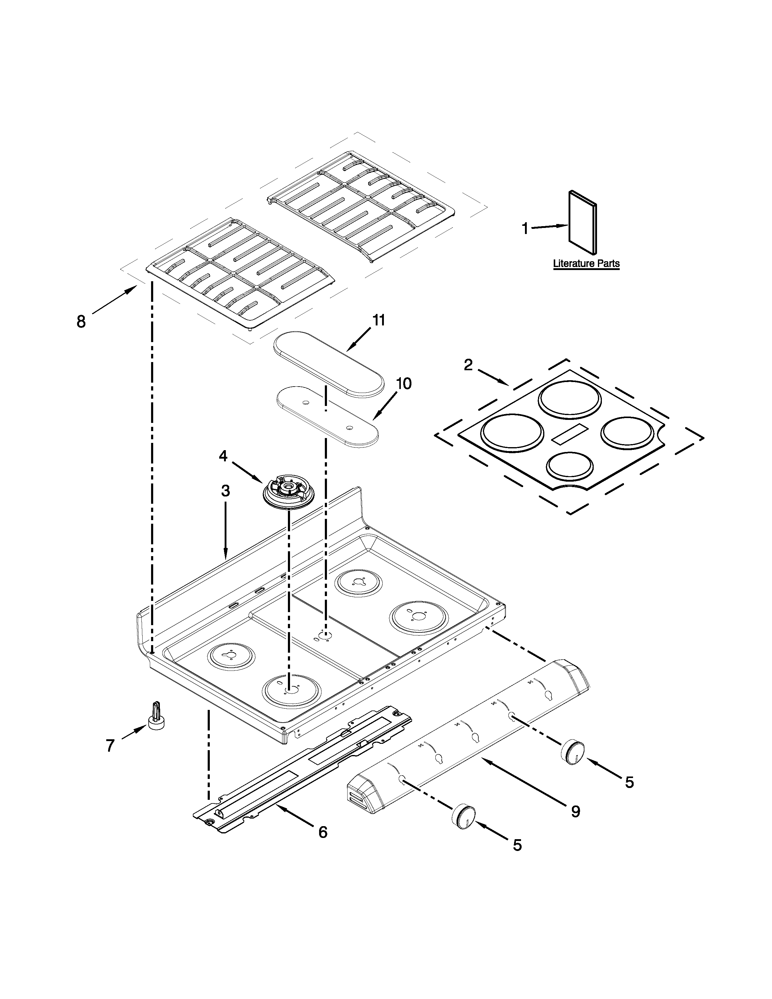 Whirlpool WGG755S0BH06 cooktop parts diagram