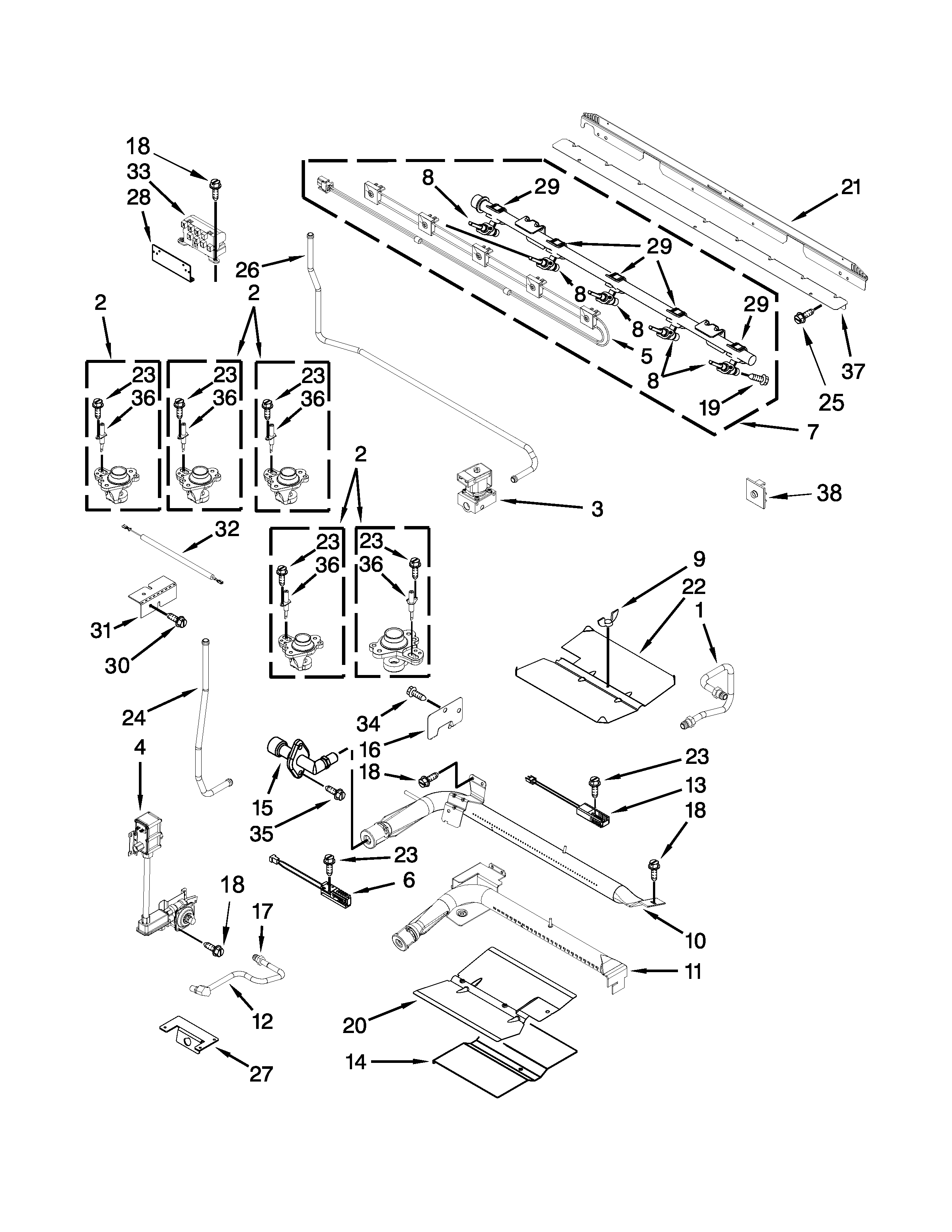 Whirlpool WGG755S0BH06 manifold parts diagram