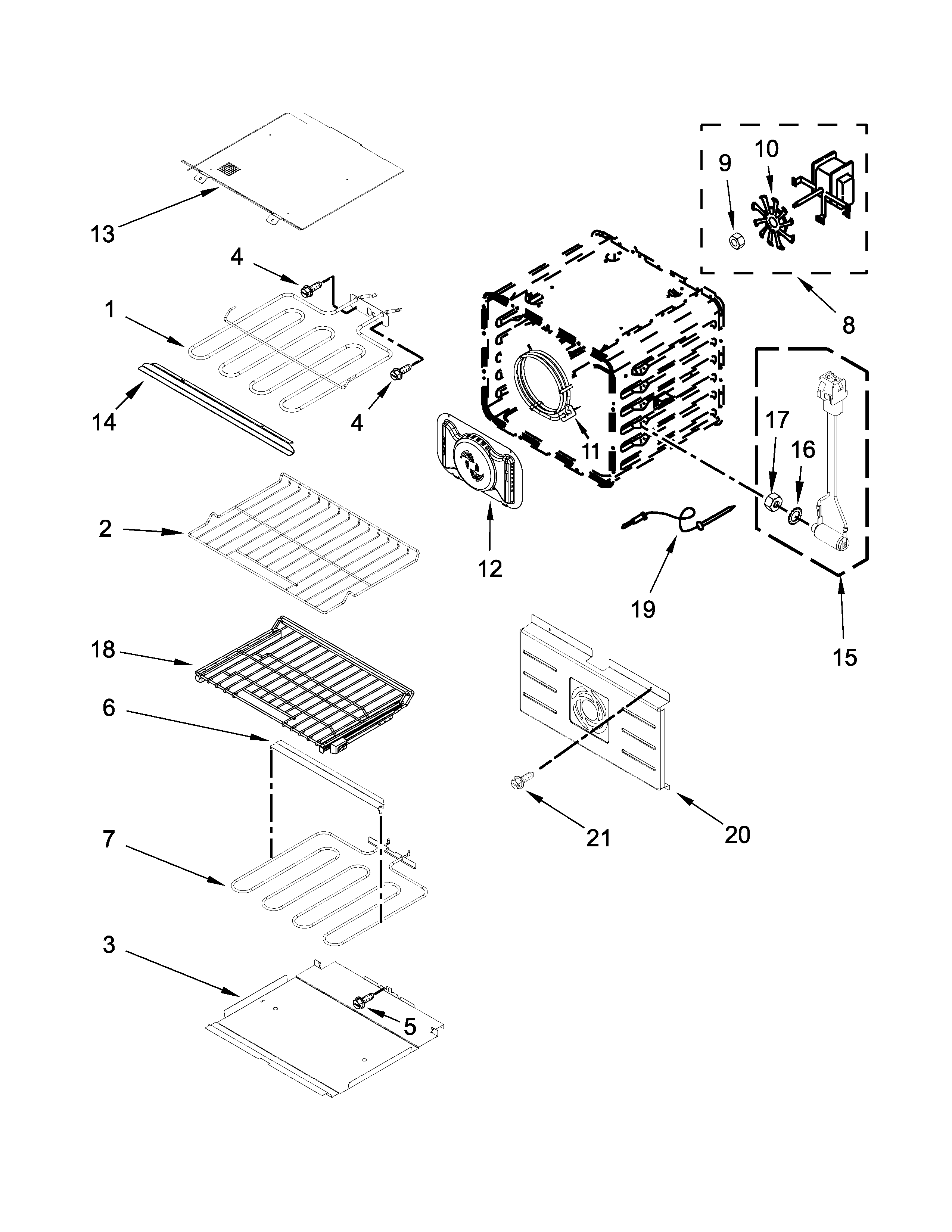 Jenn-Air JJW2427DS01 internal oven parts diagram
