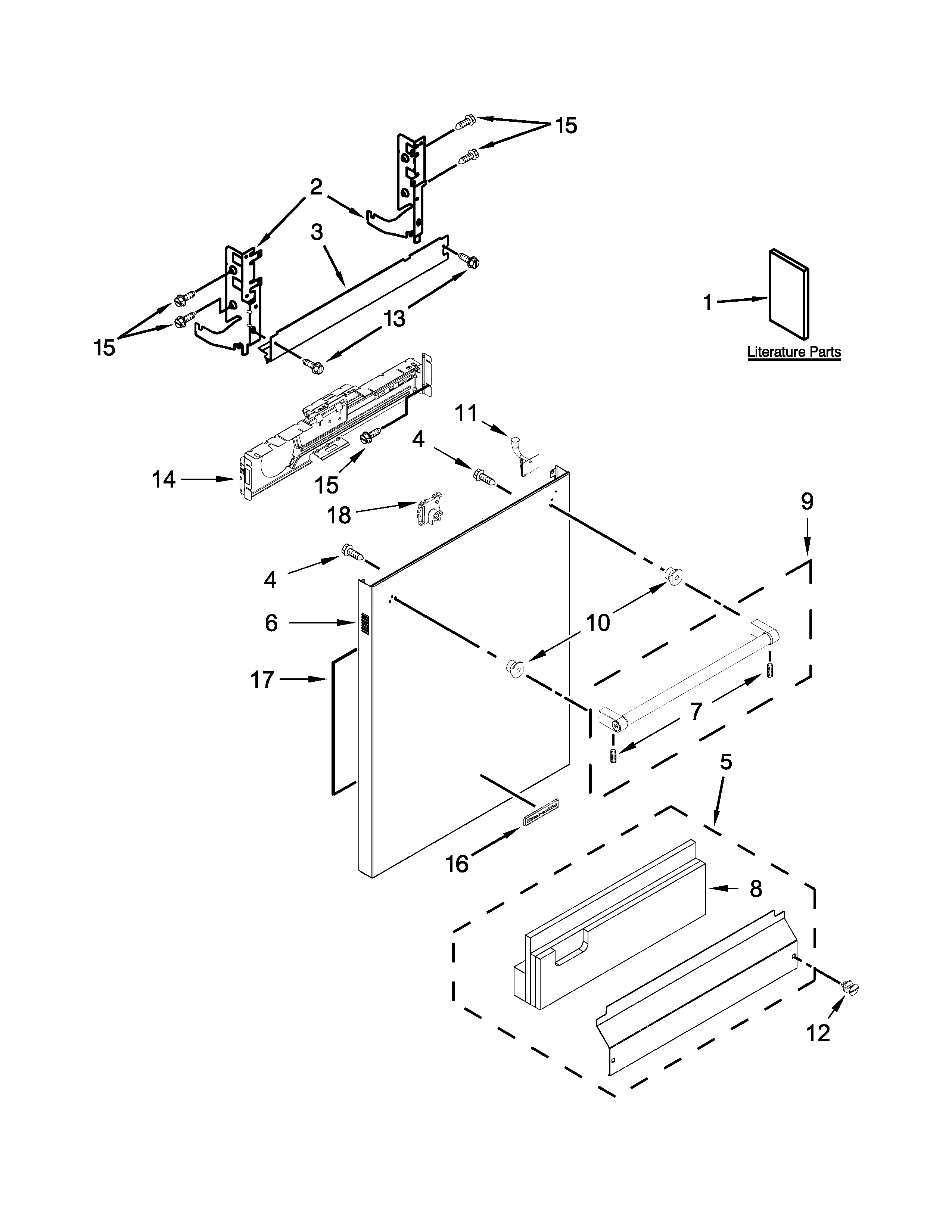 KitchenAid KDTE104EWH0 door and panel parts diagram