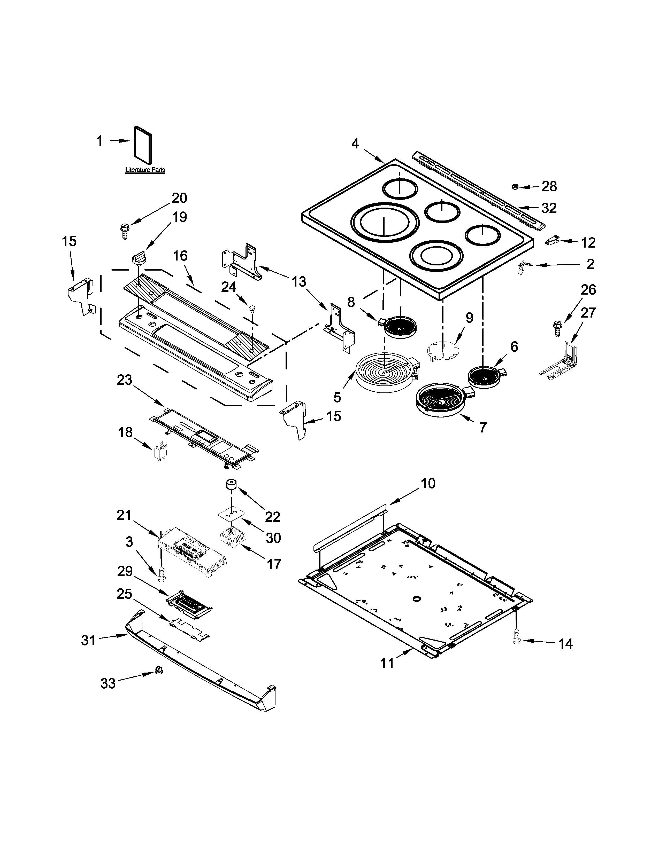 Whirlpool YWEE745H0FS0 cooktop parts diagram