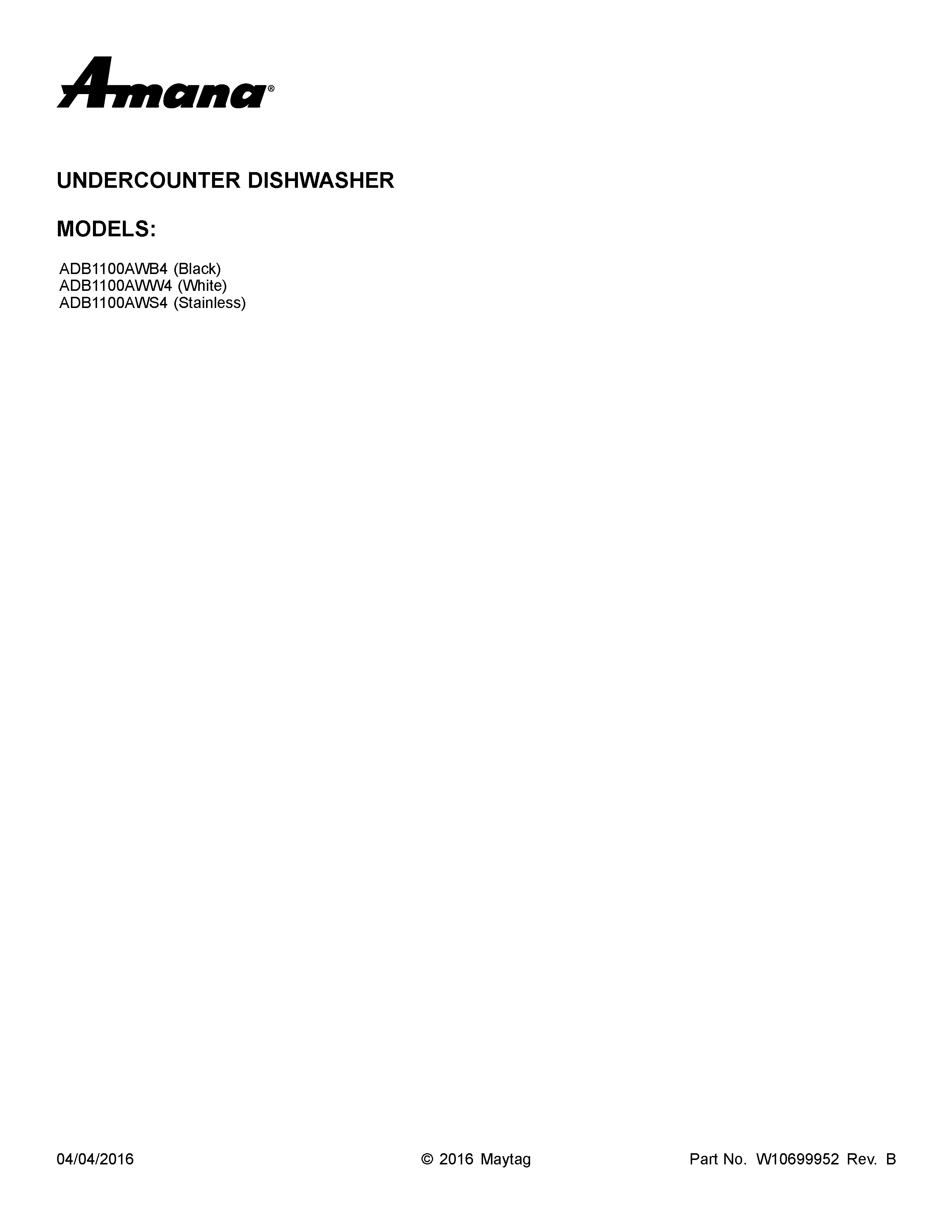 Amana ADB1100AWW4 cover sheet diagram