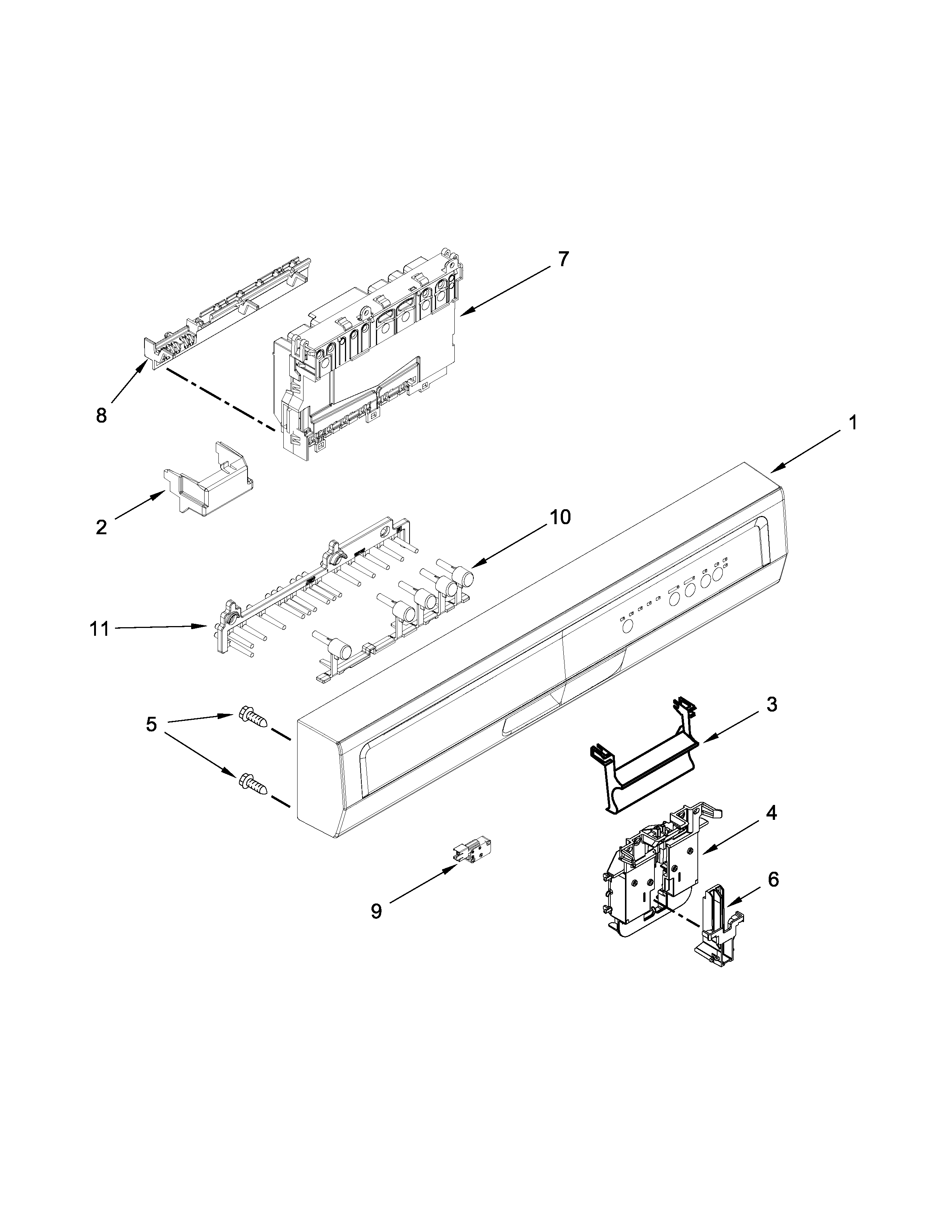 Amana ADB1100AWW4 control panel and latch parts diagram