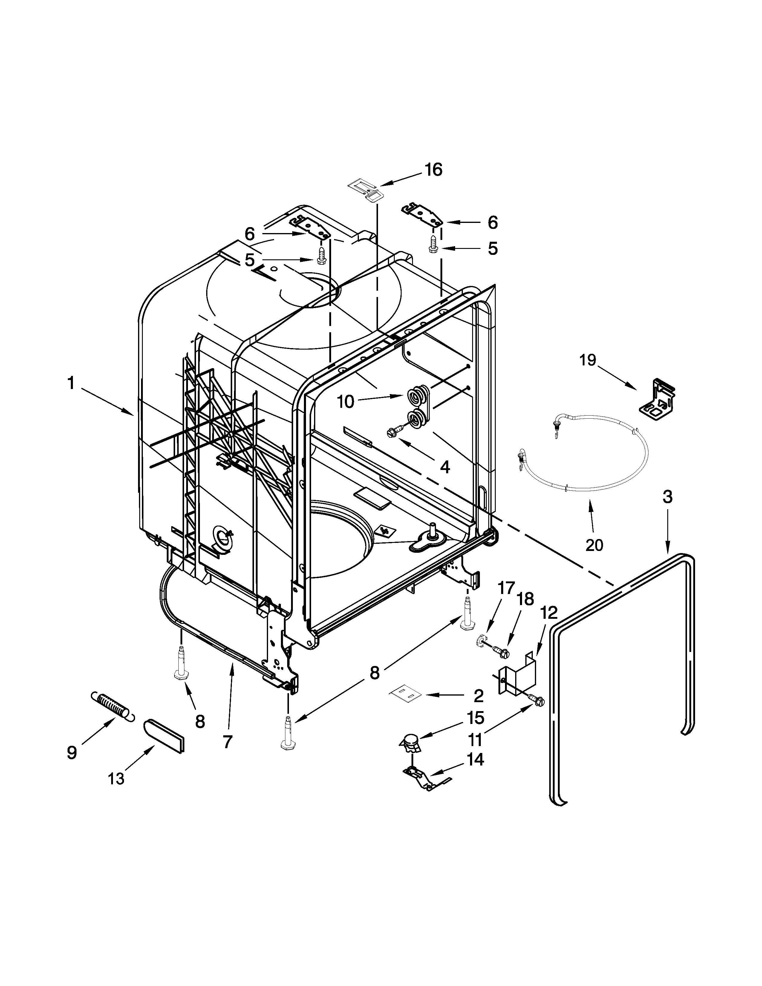Amana ADB1100AWW4 tub and frame parts diagram