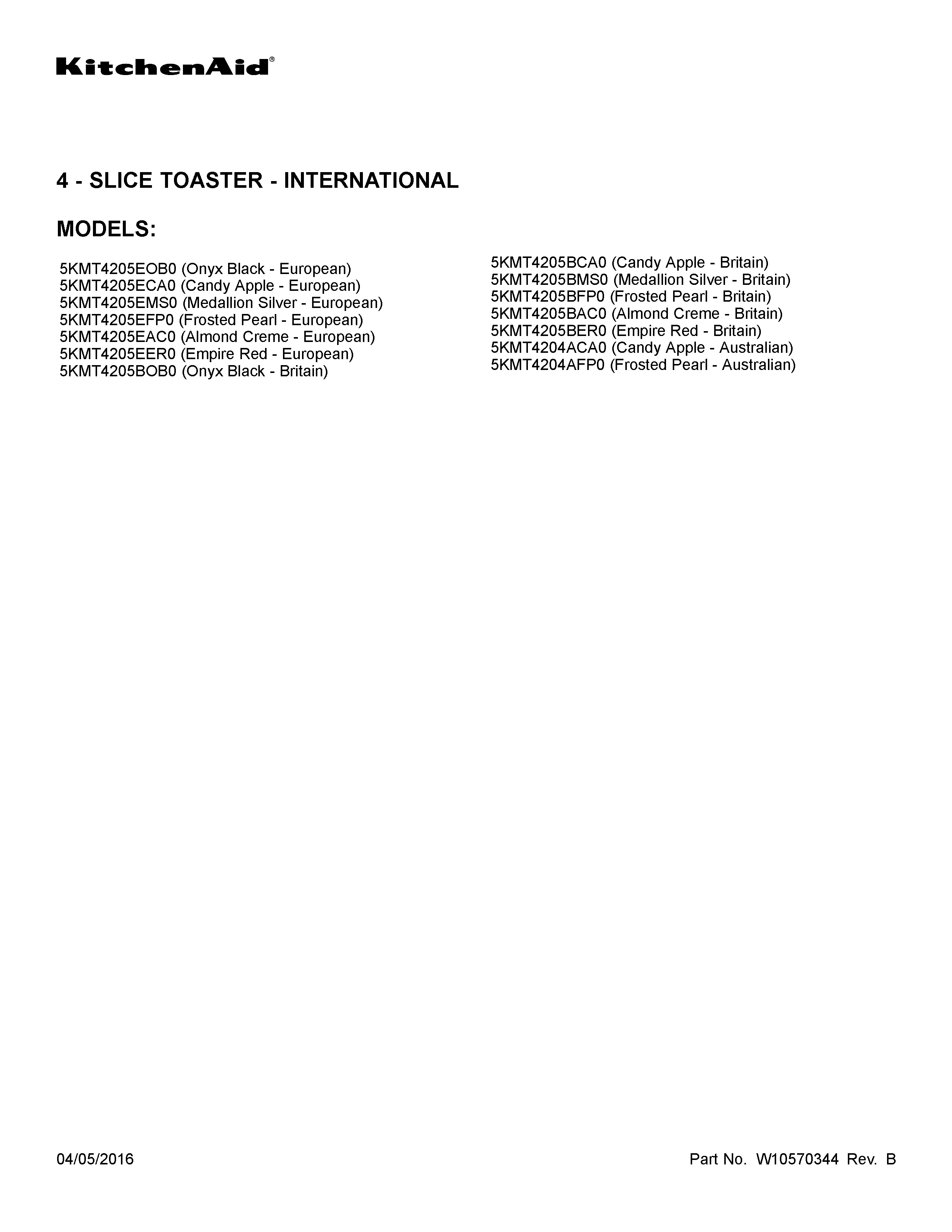 KitchenAid 5KMT4205EAC0 cover sheet diagram