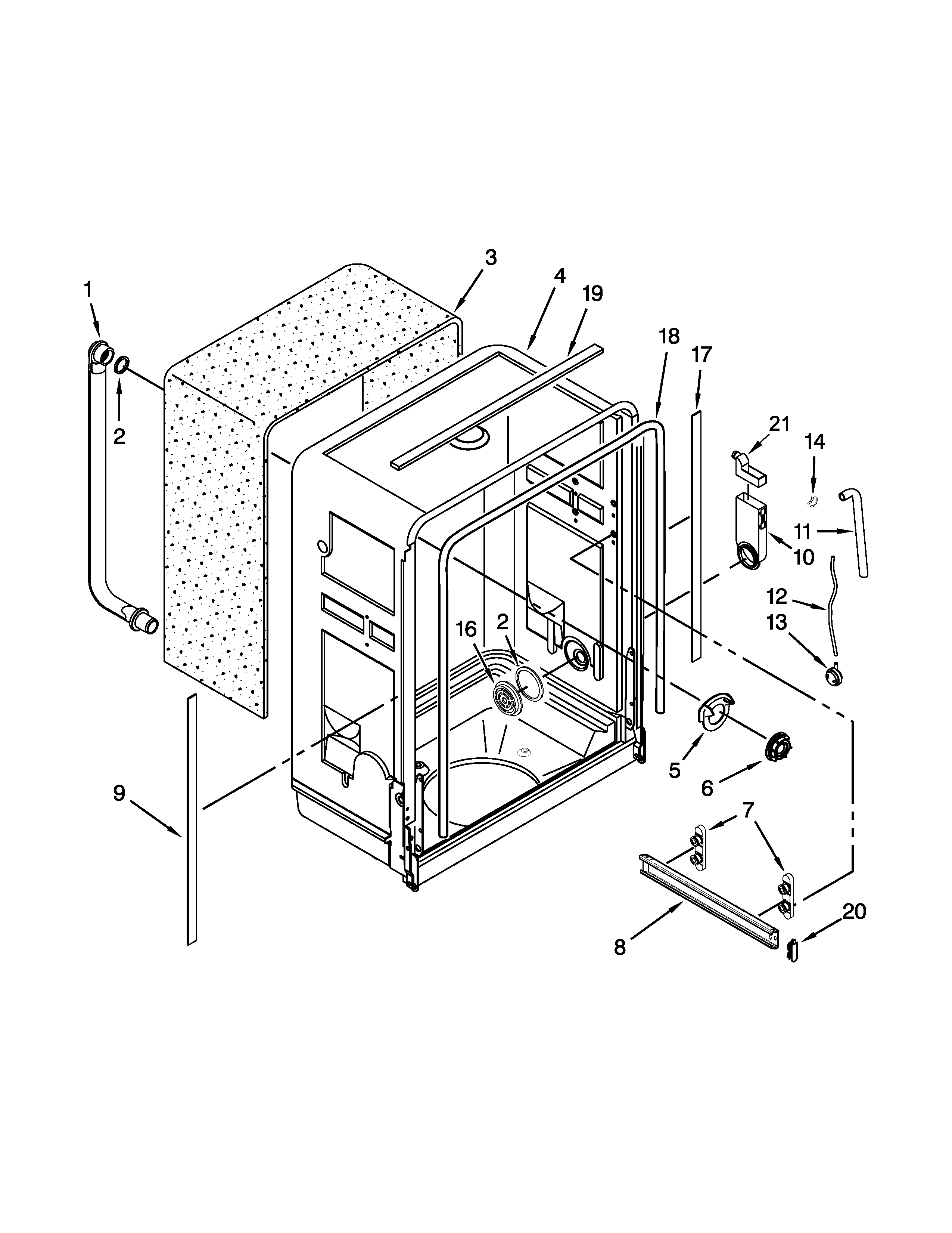 Whirlpool WDF550SAFS0 tub parts diagram