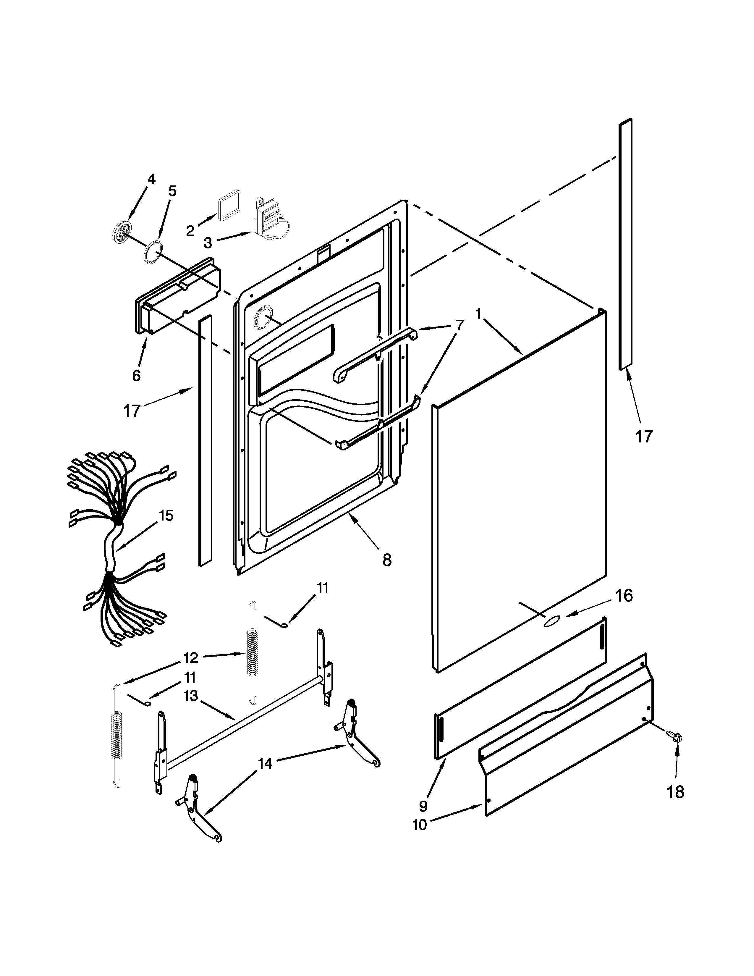 Whirlpool WDF550SAFS0 door and toe panel parts diagram