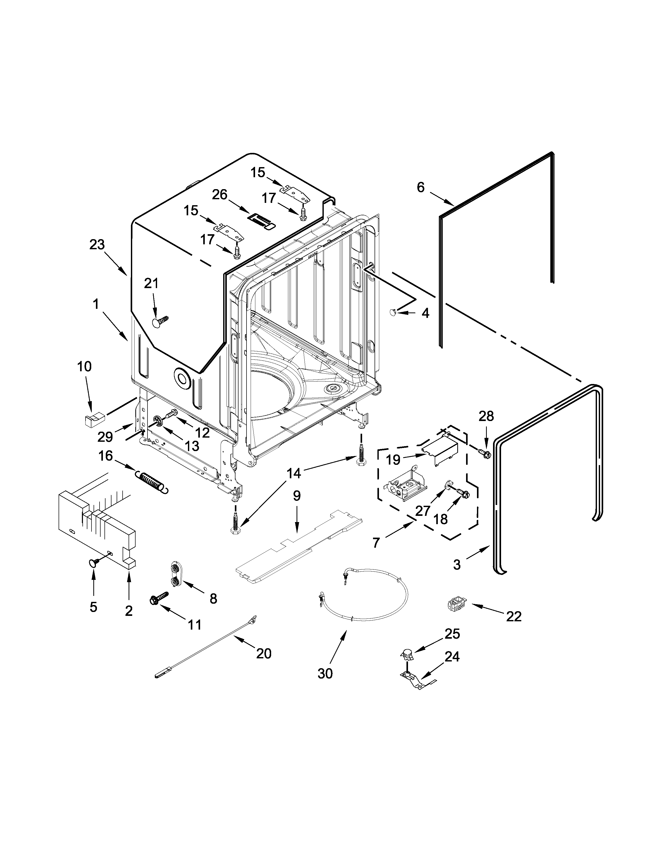 Maytag MDB8959SFH0 tub and frame parts diagram