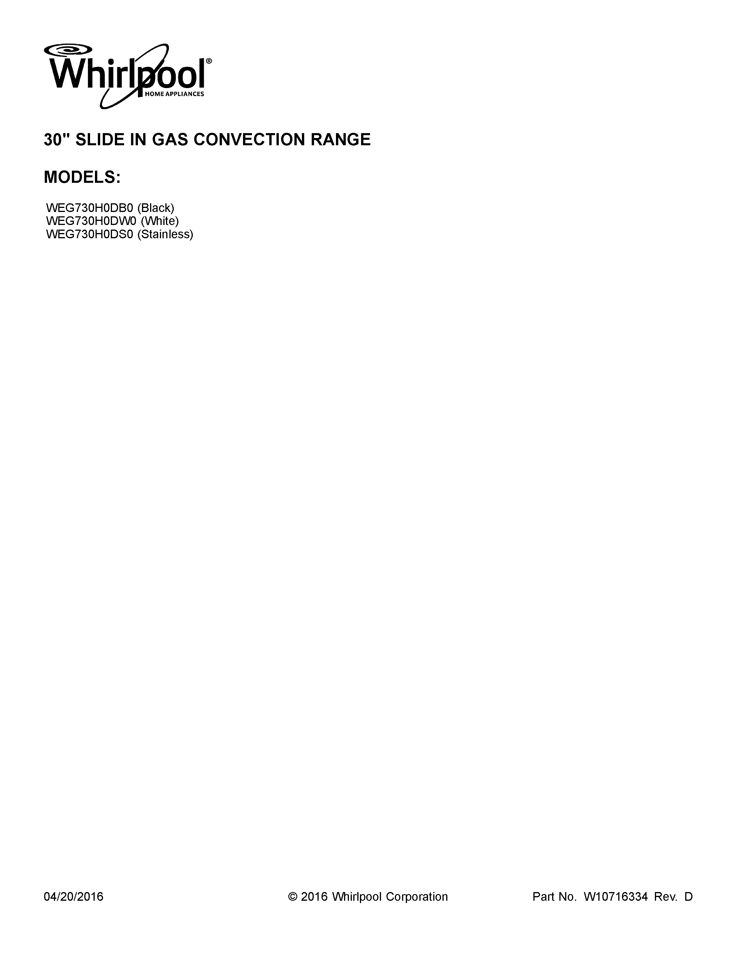 Whirlpool WEG730H0DB0 cover sheet diagram