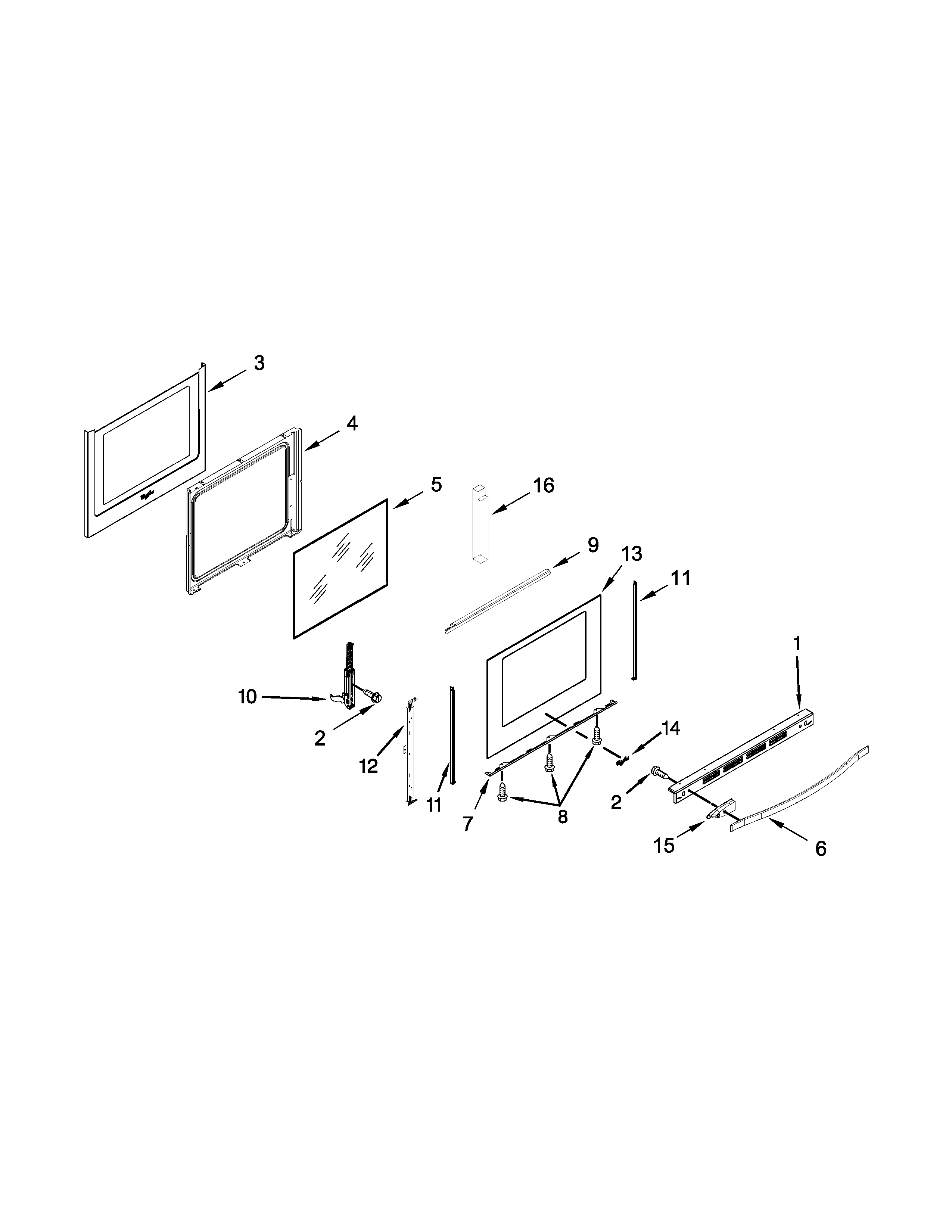 Whirlpool WEG730H0DB0 door parts diagram