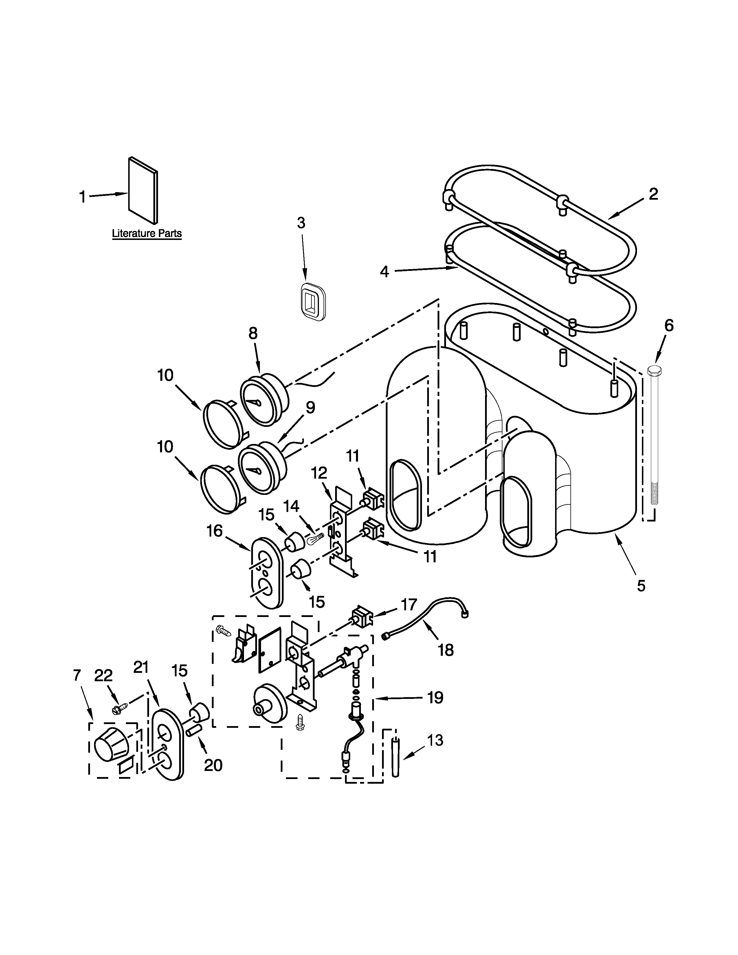 KitchenAid KES2102OB0 upper housing and control parts diagram