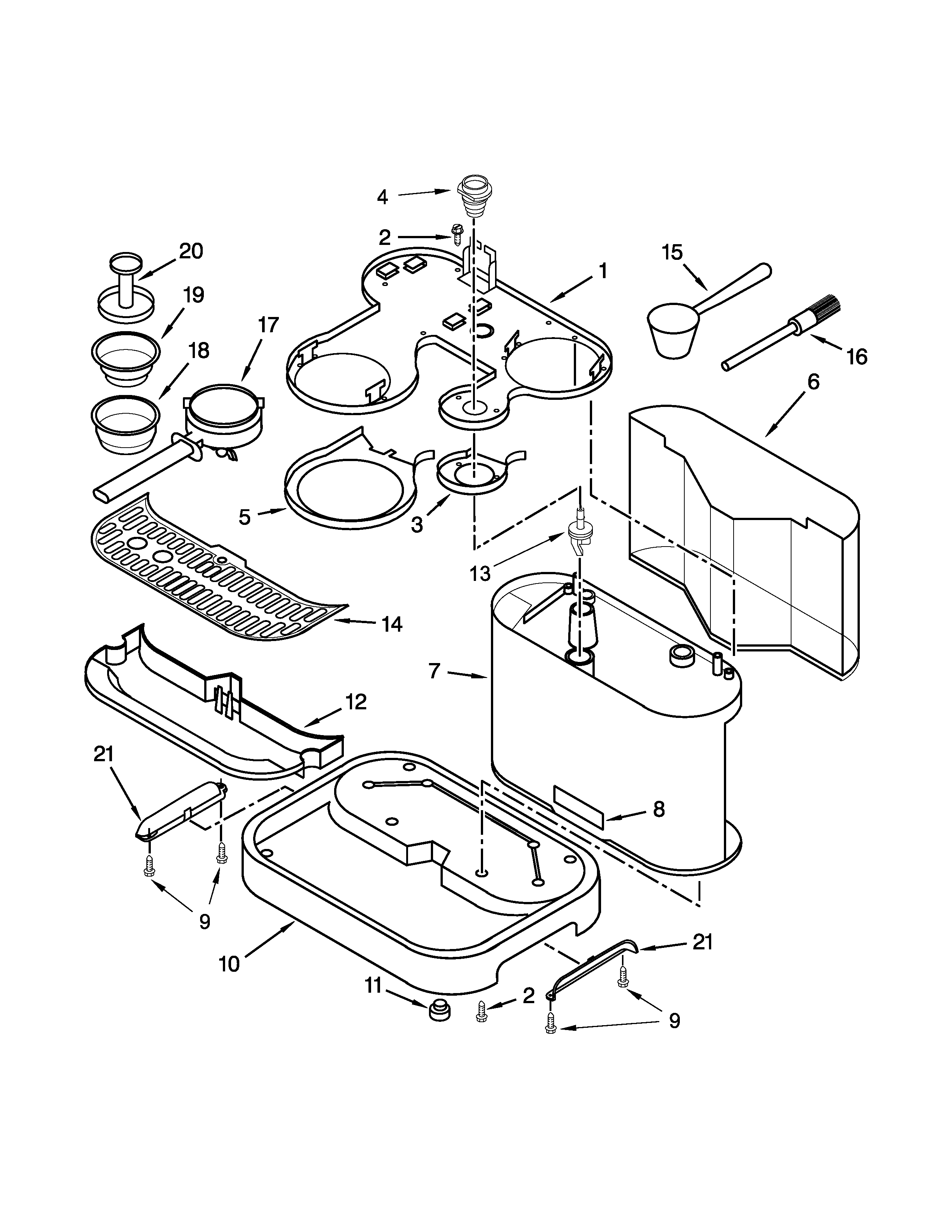 KitchenAid KES2102OB0 lower housing and base parts diagram