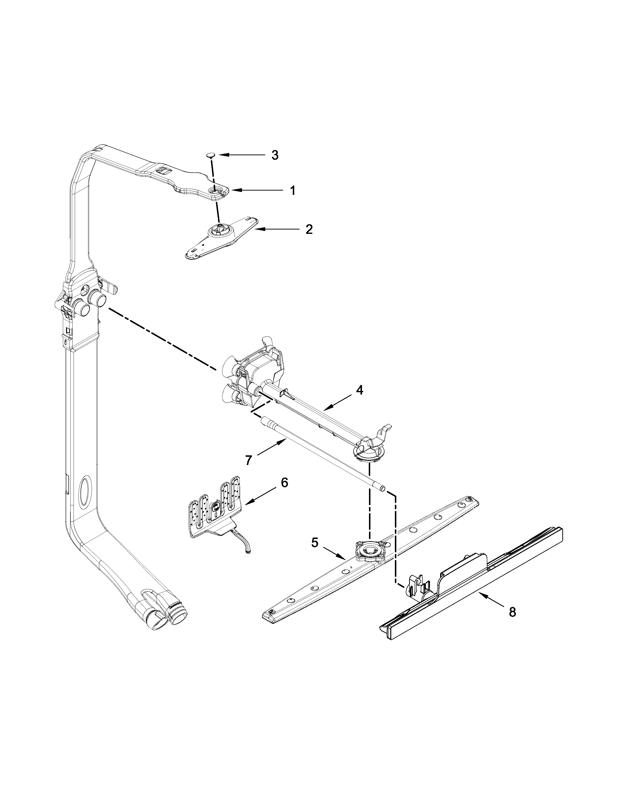 Whirlpool WDF760SADM0 upper wash and rinse parts diagram