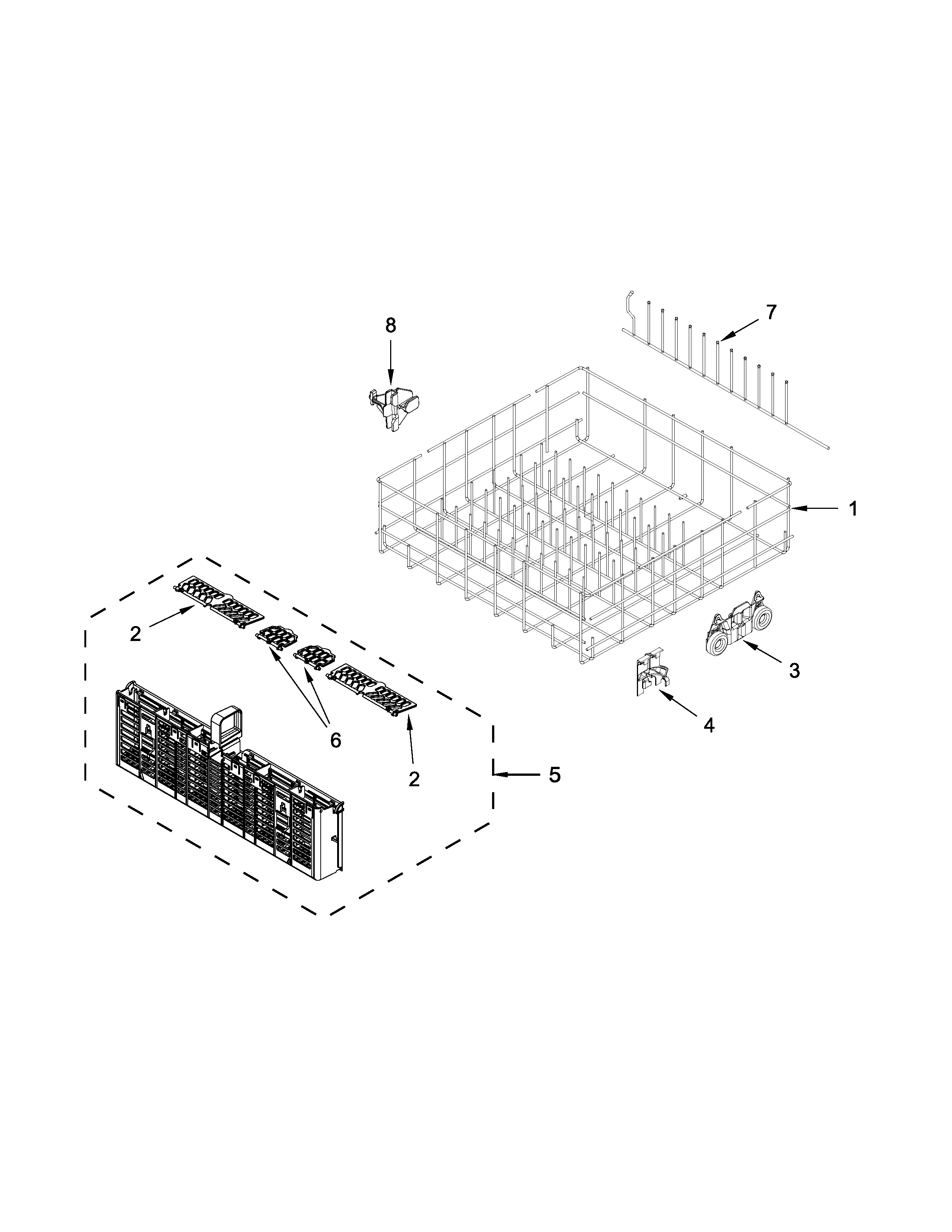 Whirlpool WDF760SADM0 lower rack parts diagram