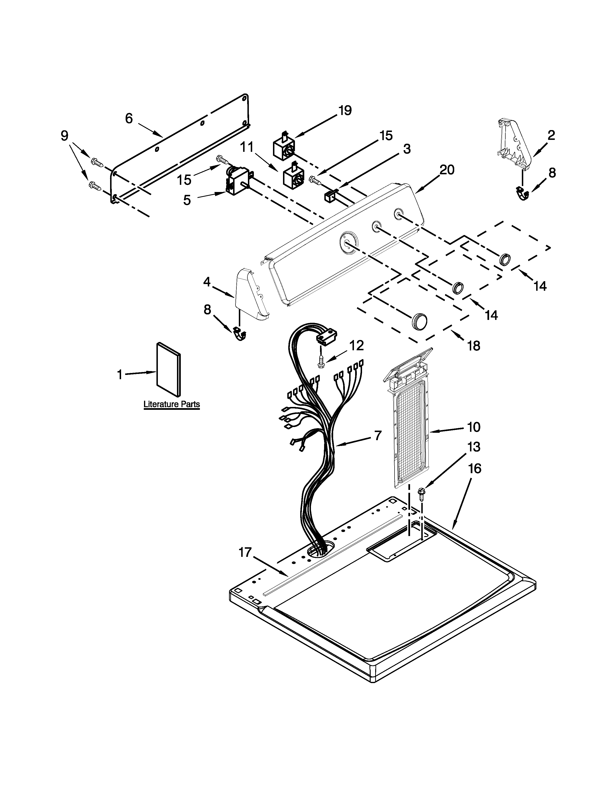 Maytag MGDC215EW2 top and console parts diagram