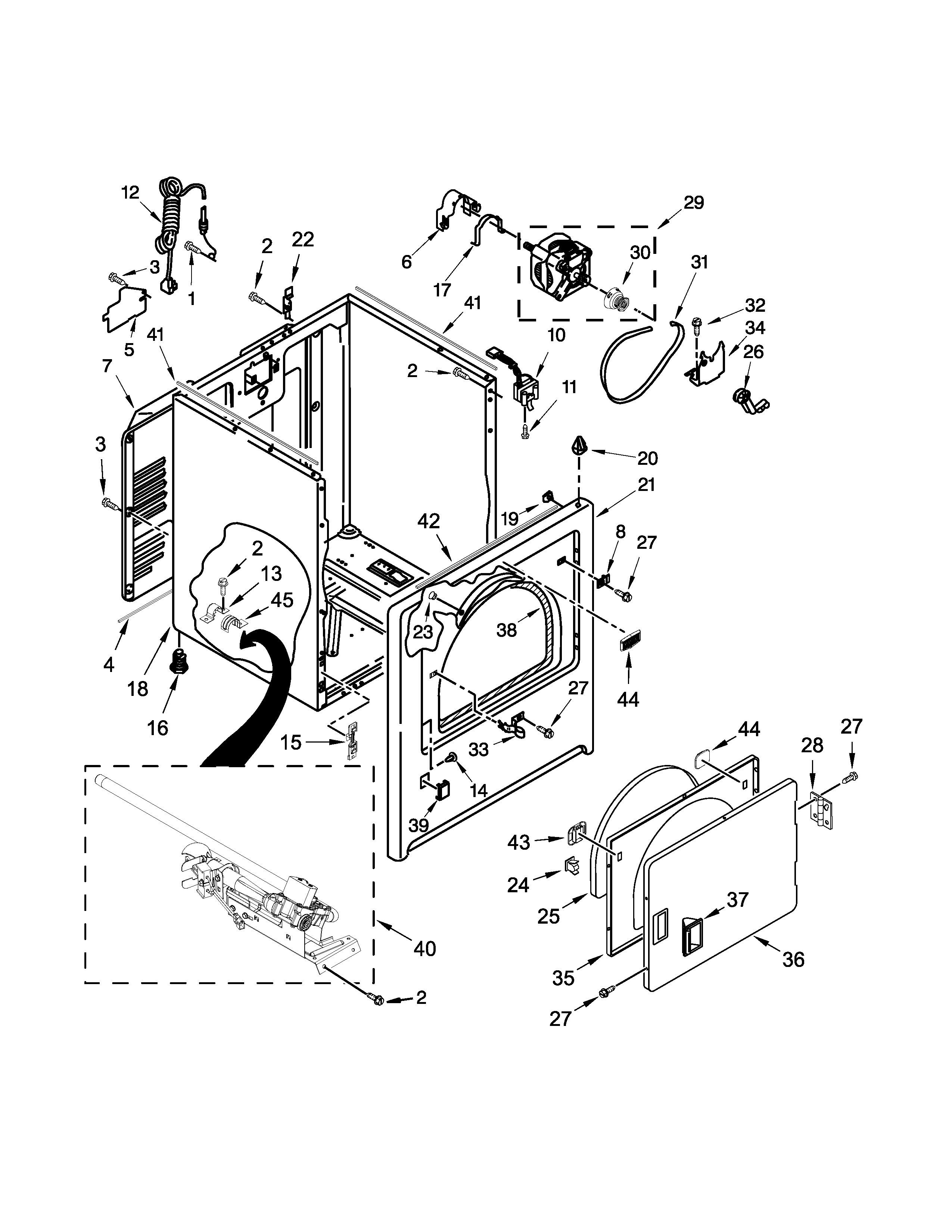 Maytag MGDC215EW2 cabinet parts diagram