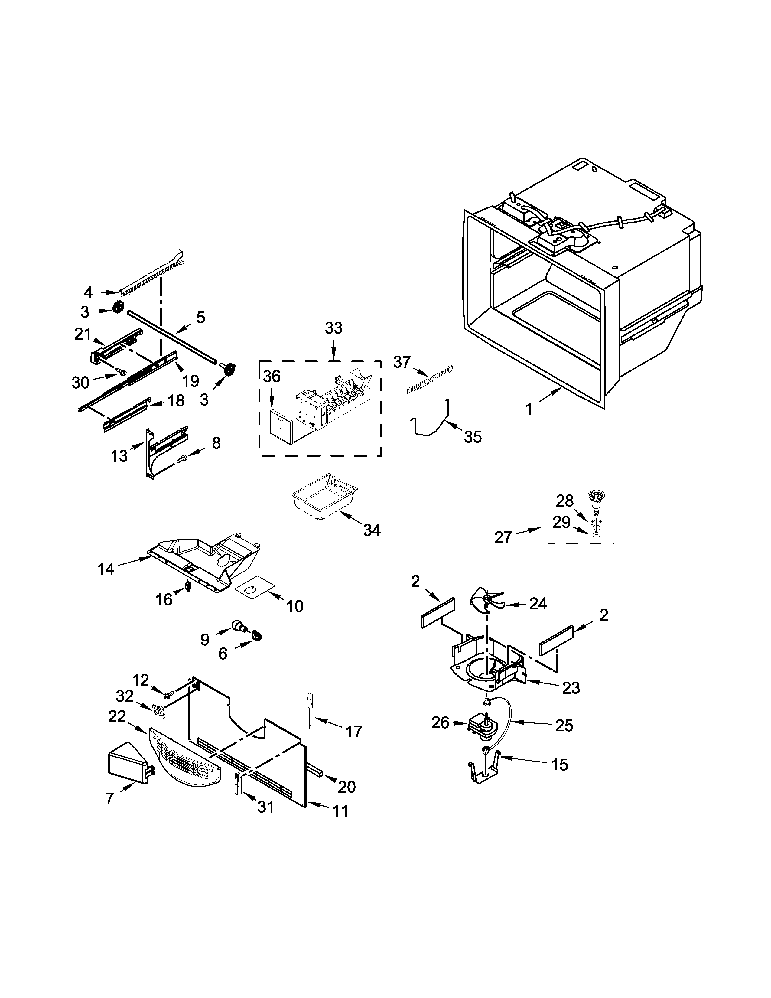 Maytag MFC2062FEZ00 freezer liner & icemaker parts diagram