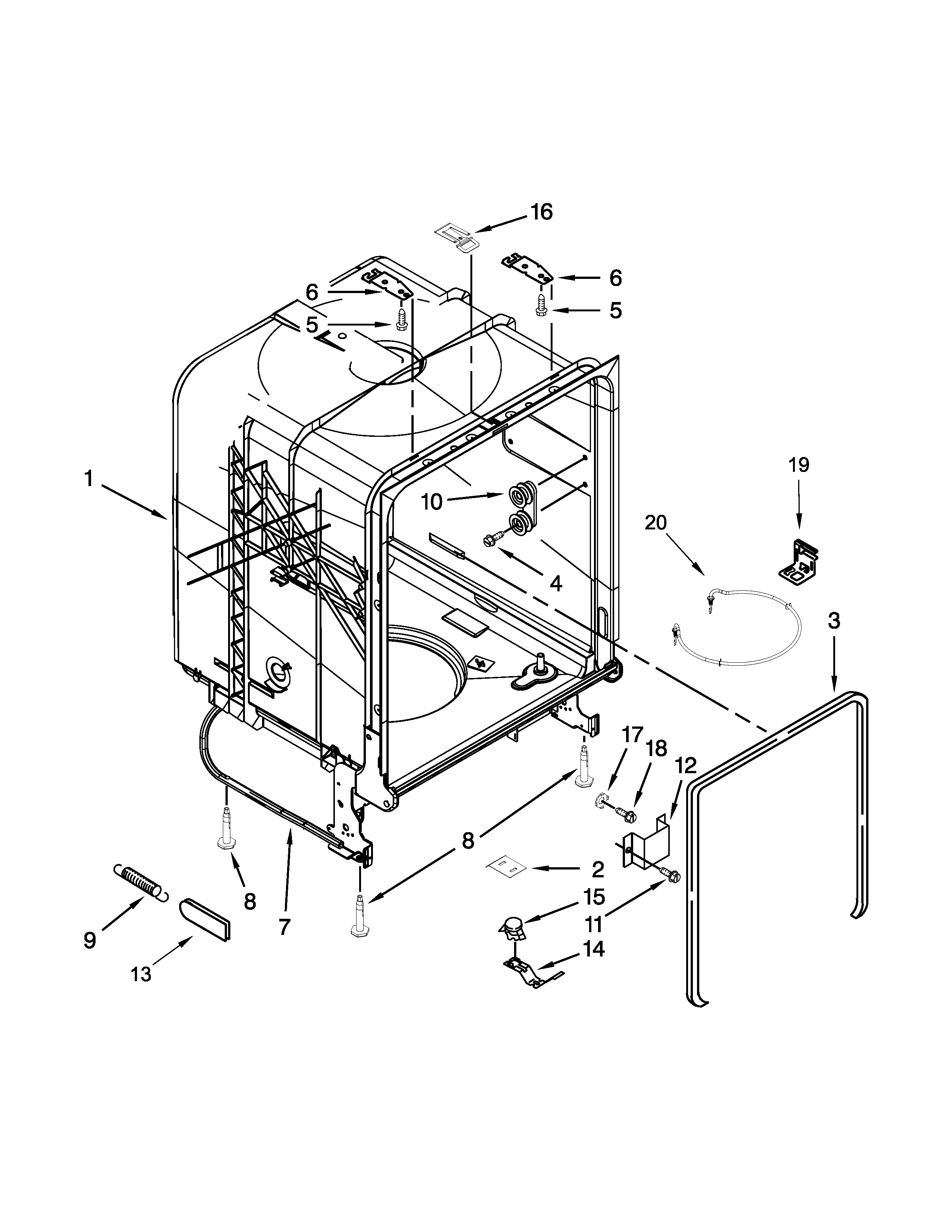 Amana ADB1300AFB1 tub and frame parts diagram