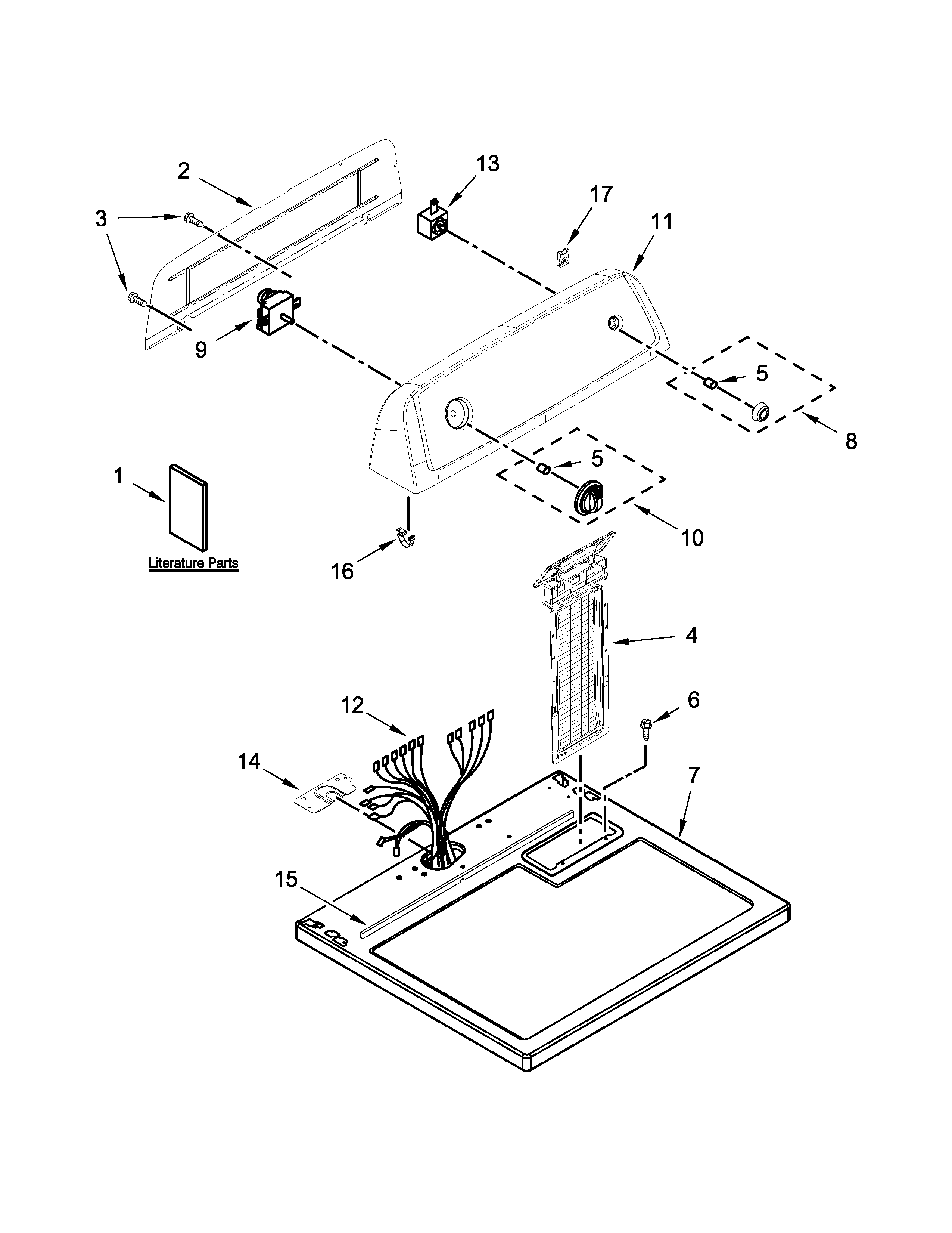 Amana NGD4655EW2 top and console parts diagram