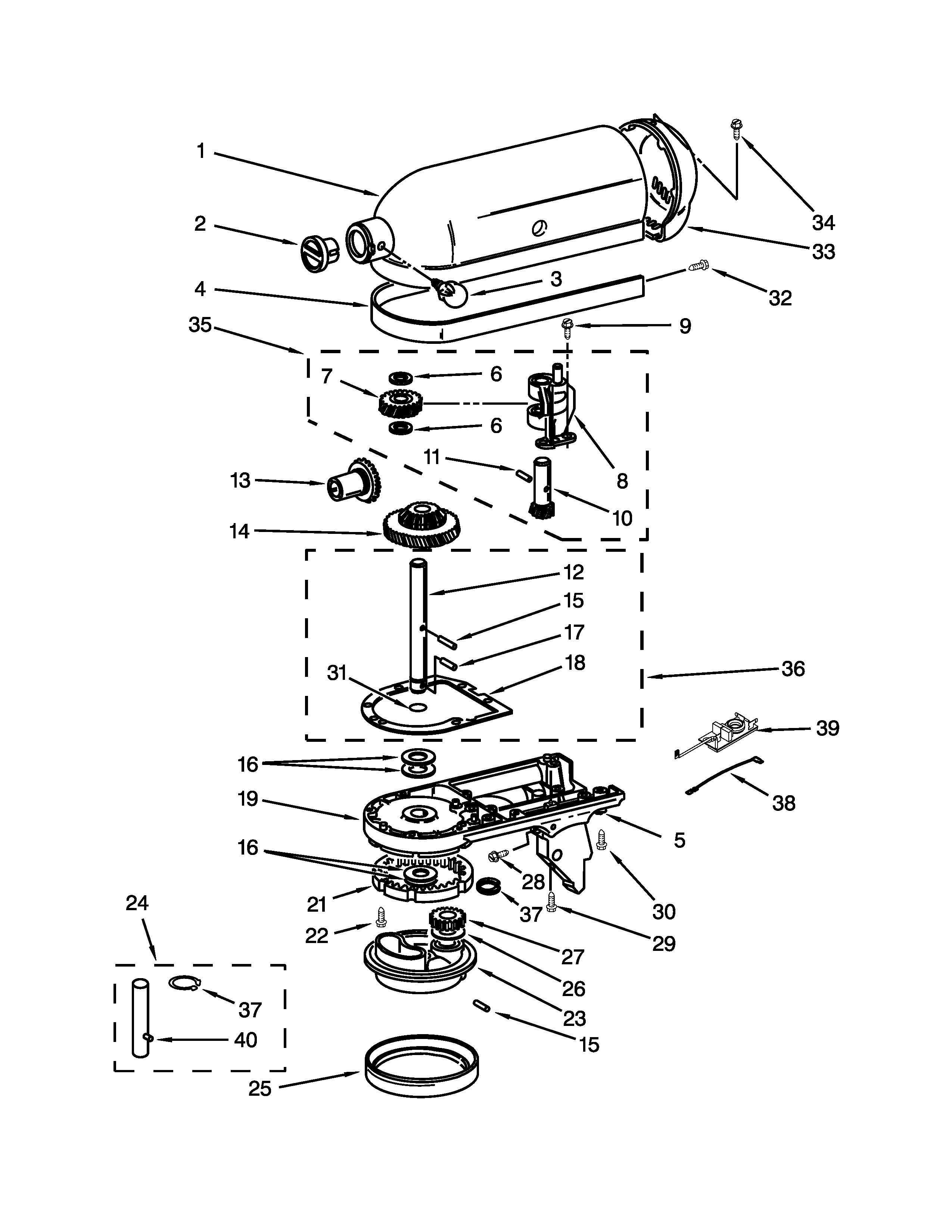 KitchenAid 5KSM150PSSOB4 case, gearing and planetary unit parts diagram